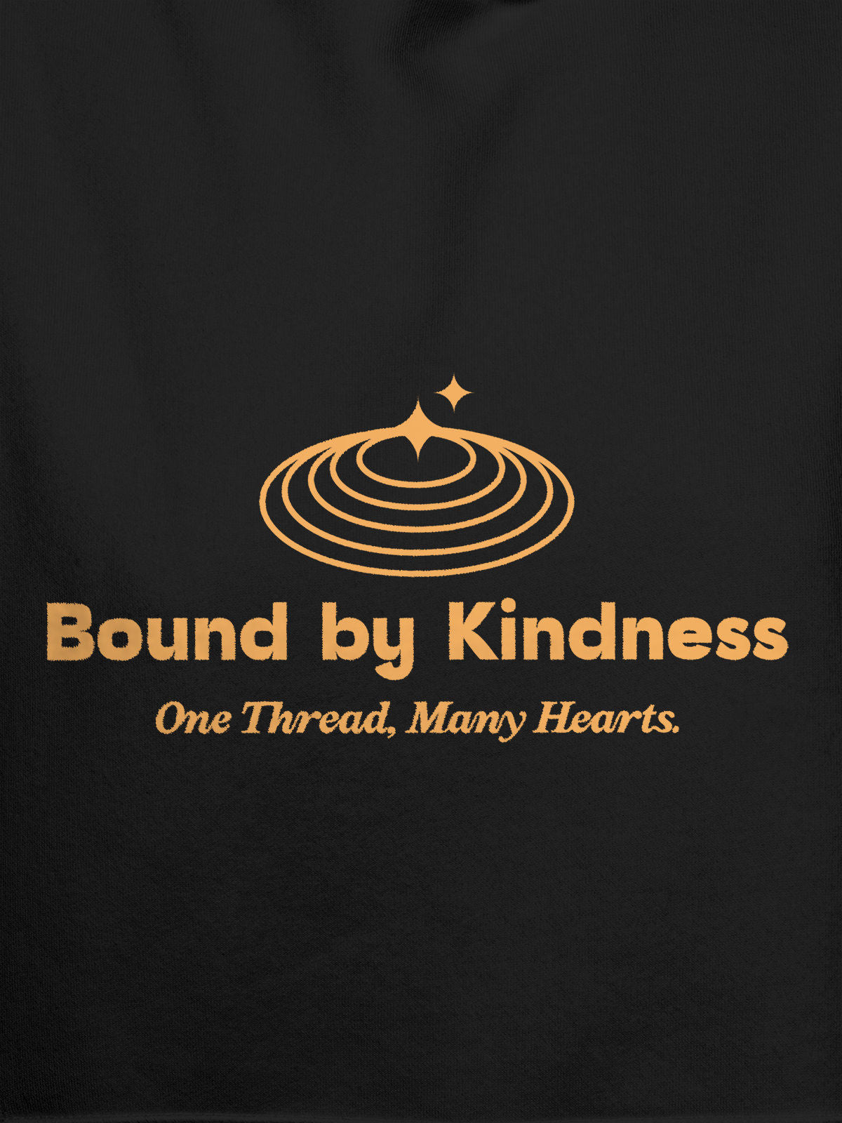Close up of 'Bound By Kindness' design on Women's Dark Grey Hoodie Sweatshirt, highlighting intricate details and vibrant print.