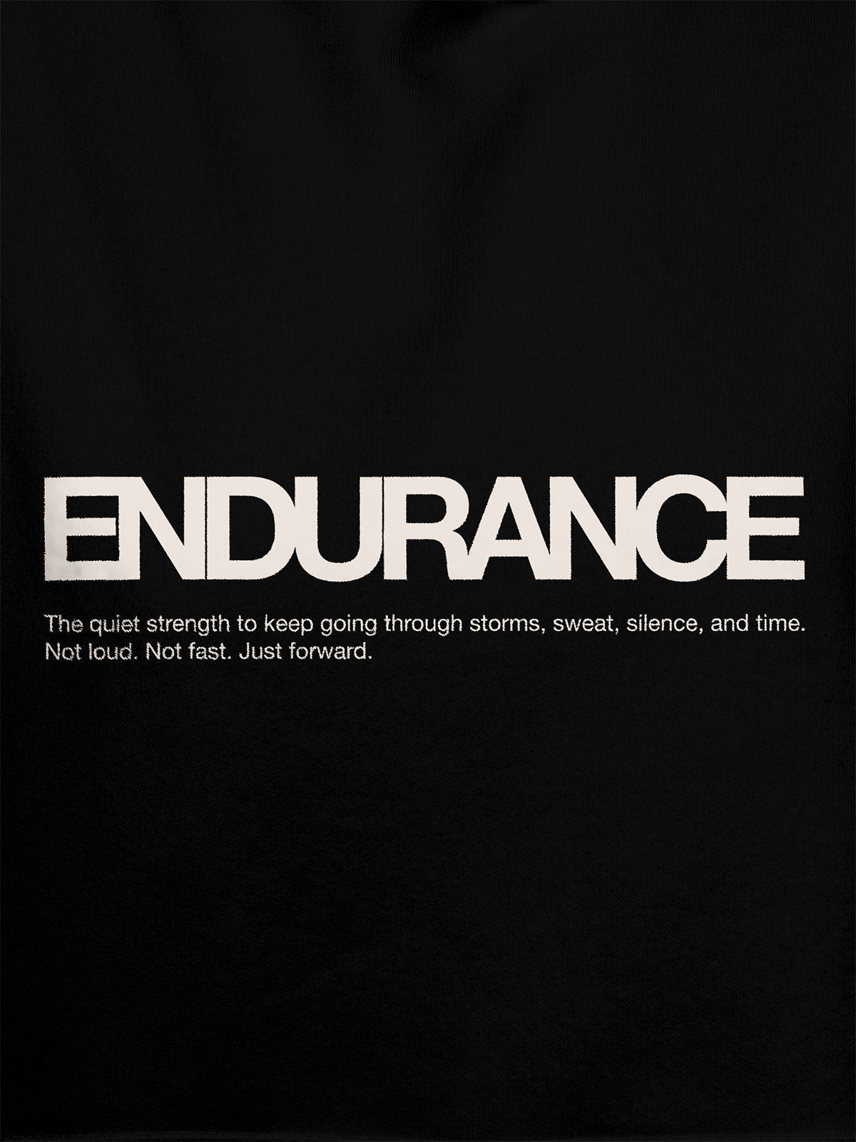 Close up of 'Endurance' design on Women's Black Hoodie Sweatshirt, highlighting intricate details and vibrant print.