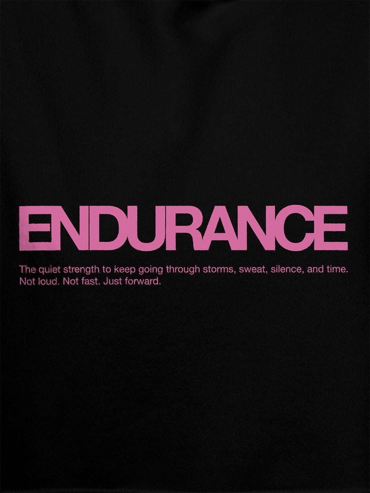 Close up of 'Endurance' design on Women's Black Hoodie Sweatshirt, highlighting intricate details and vibrant print.