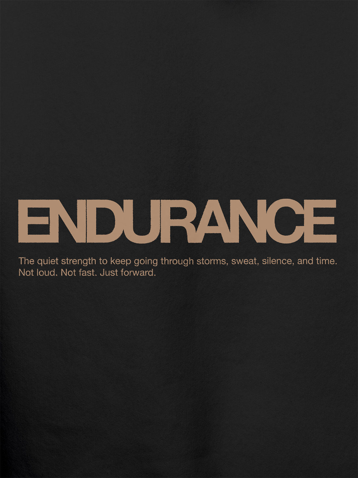 Close up of 'Endurance' design on Men's Dark Grey Hoodie Sweatshirt, highlighting intricate details and vibrant print.