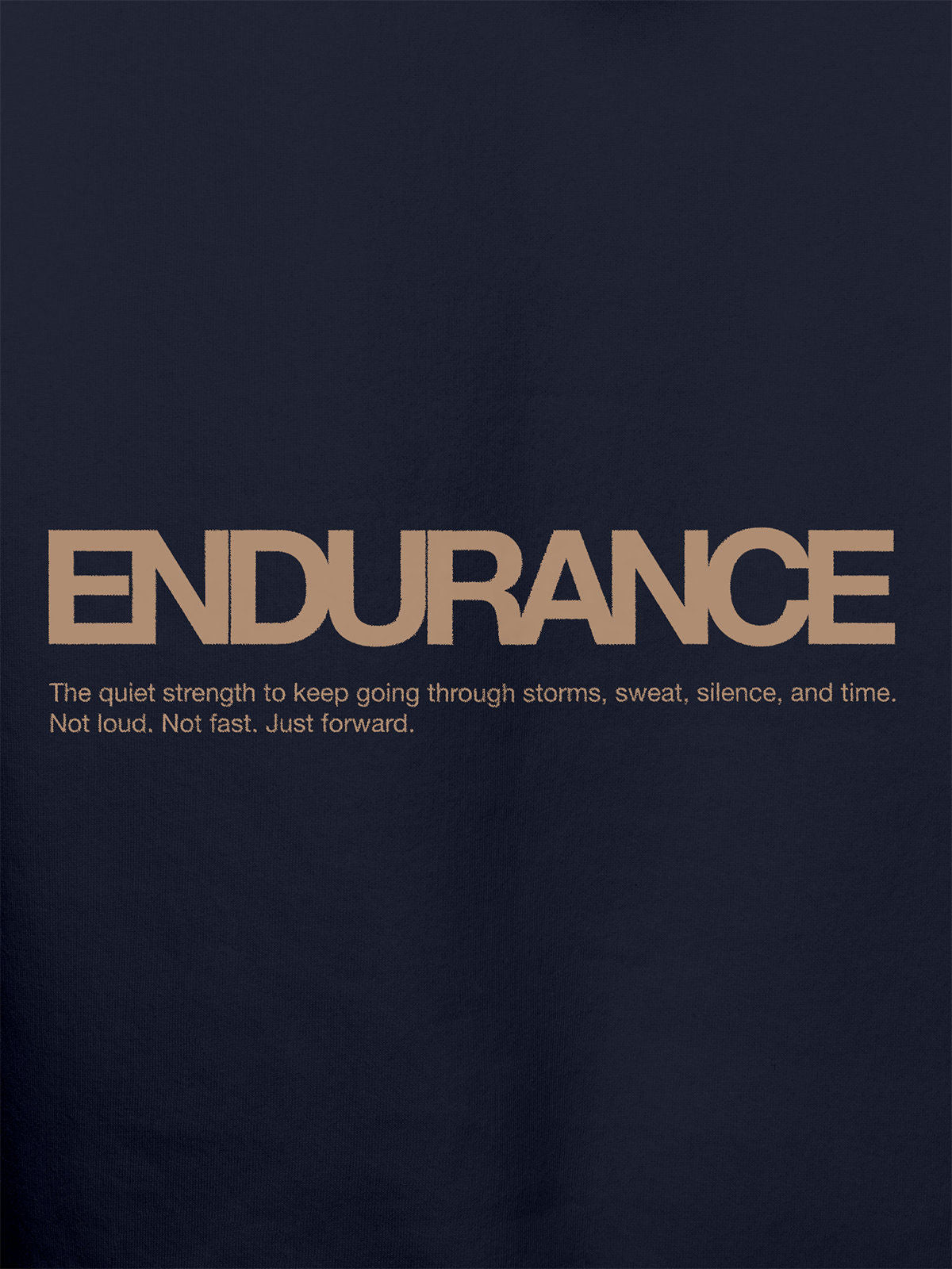 Close up of 'Endurance' design on Men's Navy Blue Hoodie Sweatshirt, highlighting intricate details and vibrant print.