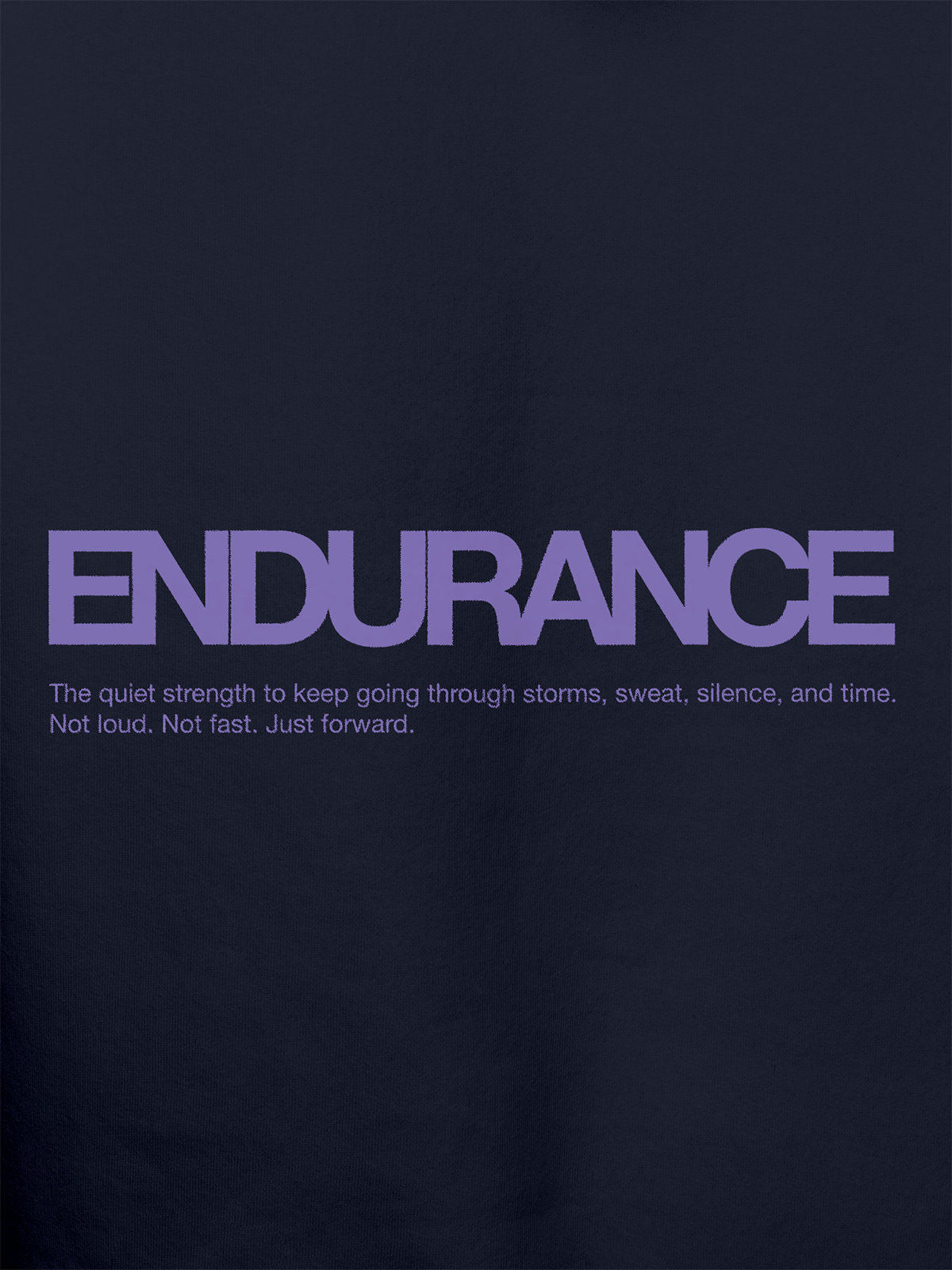 Close up of 'Endurance' design on Men's Navy Blue Hoodie Sweatshirt, highlighting intricate details and vibrant print.