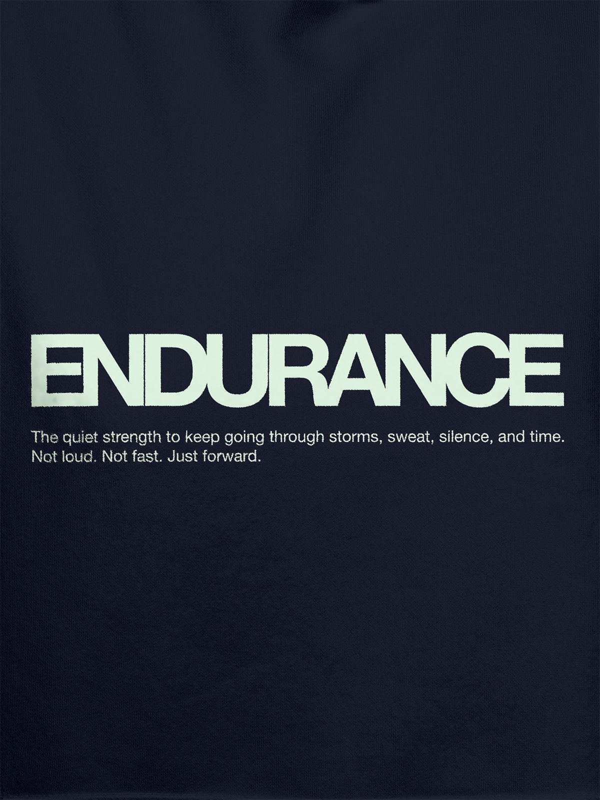 Close up of 'Endurance' design on Women's Navy Blue Hoodie Sweatshirt, highlighting intricate details and vibrant print.