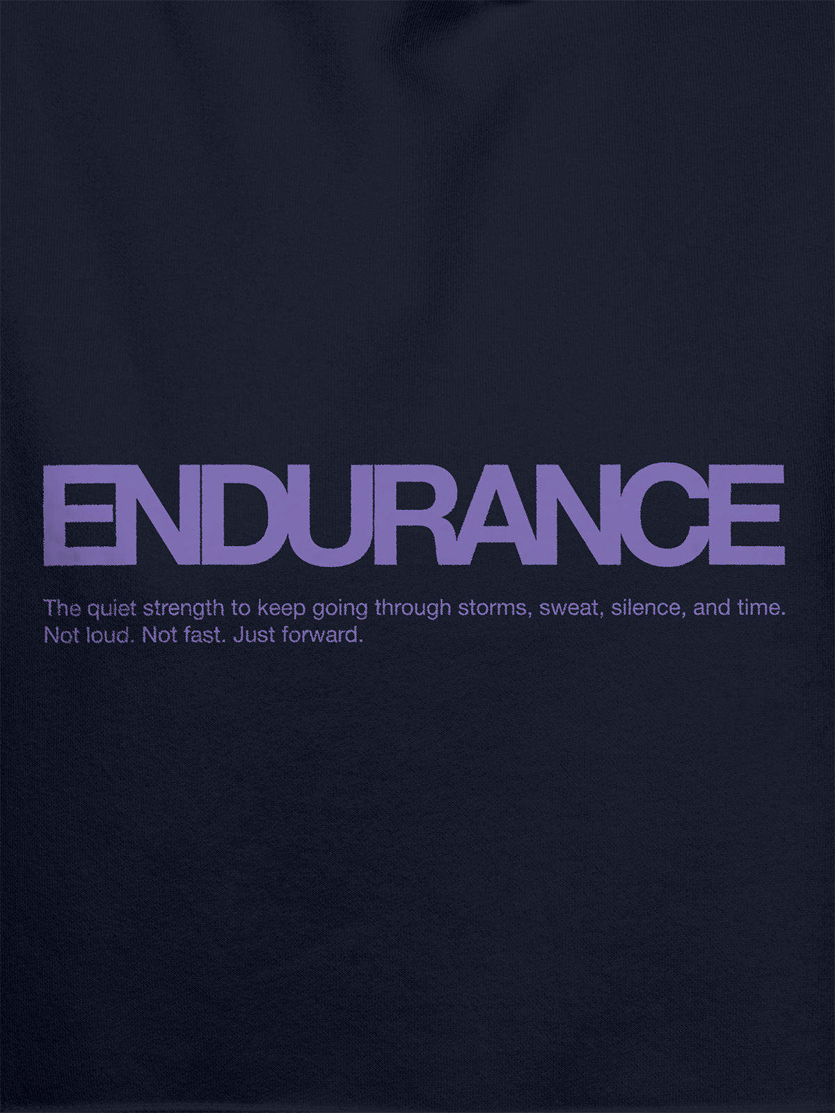 Close up of 'Endurance' design on Women's Navy Blue Hoodie Sweatshirt, highlighting intricate details and vibrant print.