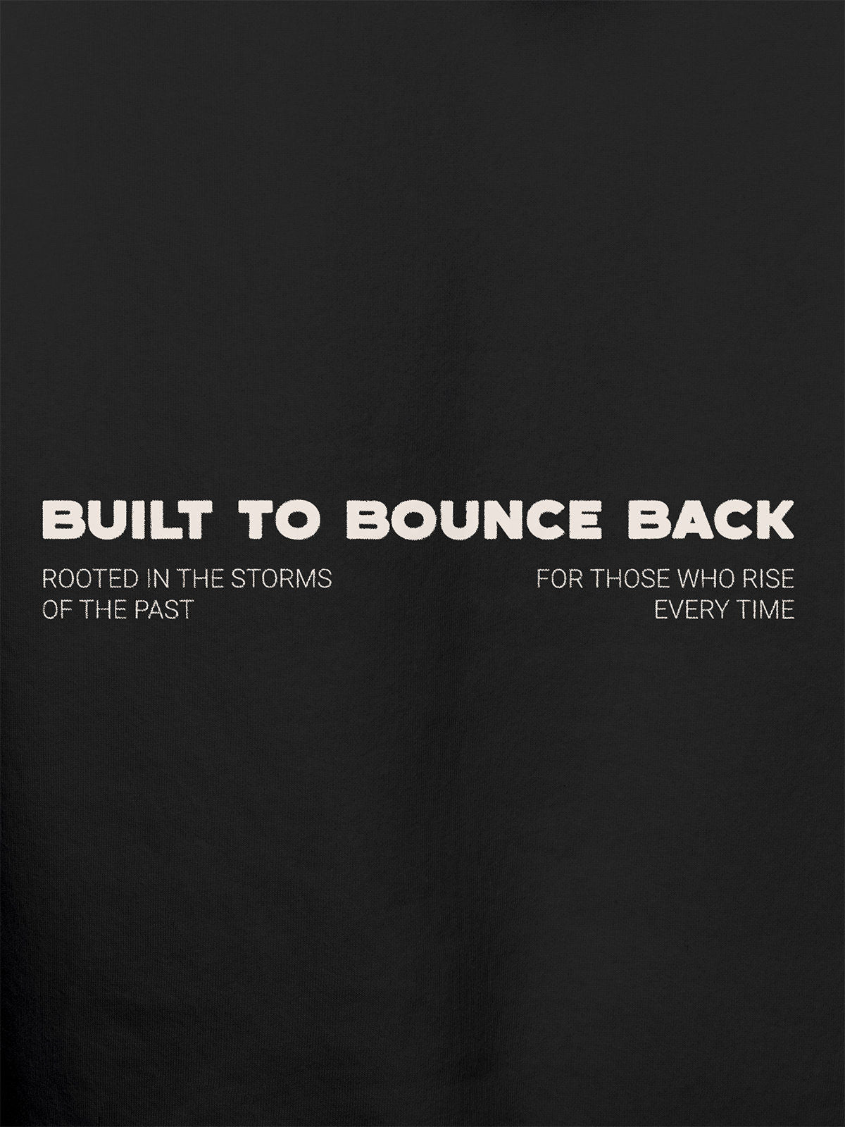 Close up of 'Built To Bounce Back' design on Women's Dark Grey Hoodie Sweatshirt, highlighting intricate details and vibrant print.