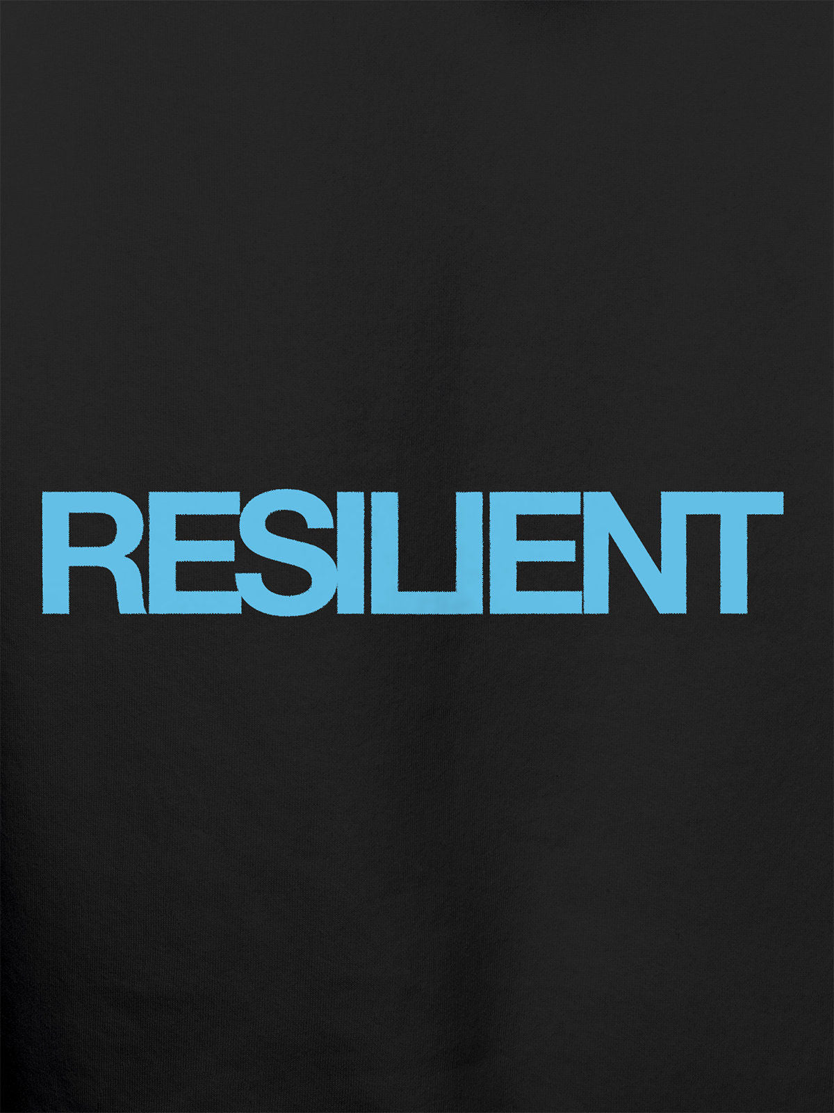 Close up of 'Resilient' design on Men's Dark Grey Hoodie Sweatshirt, highlighting intricate details and vibrant print.