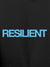 Close up of 'Resilient' design on Men's Dark Grey Hoodie Sweatshirt, highlighting intricate details and vibrant print.