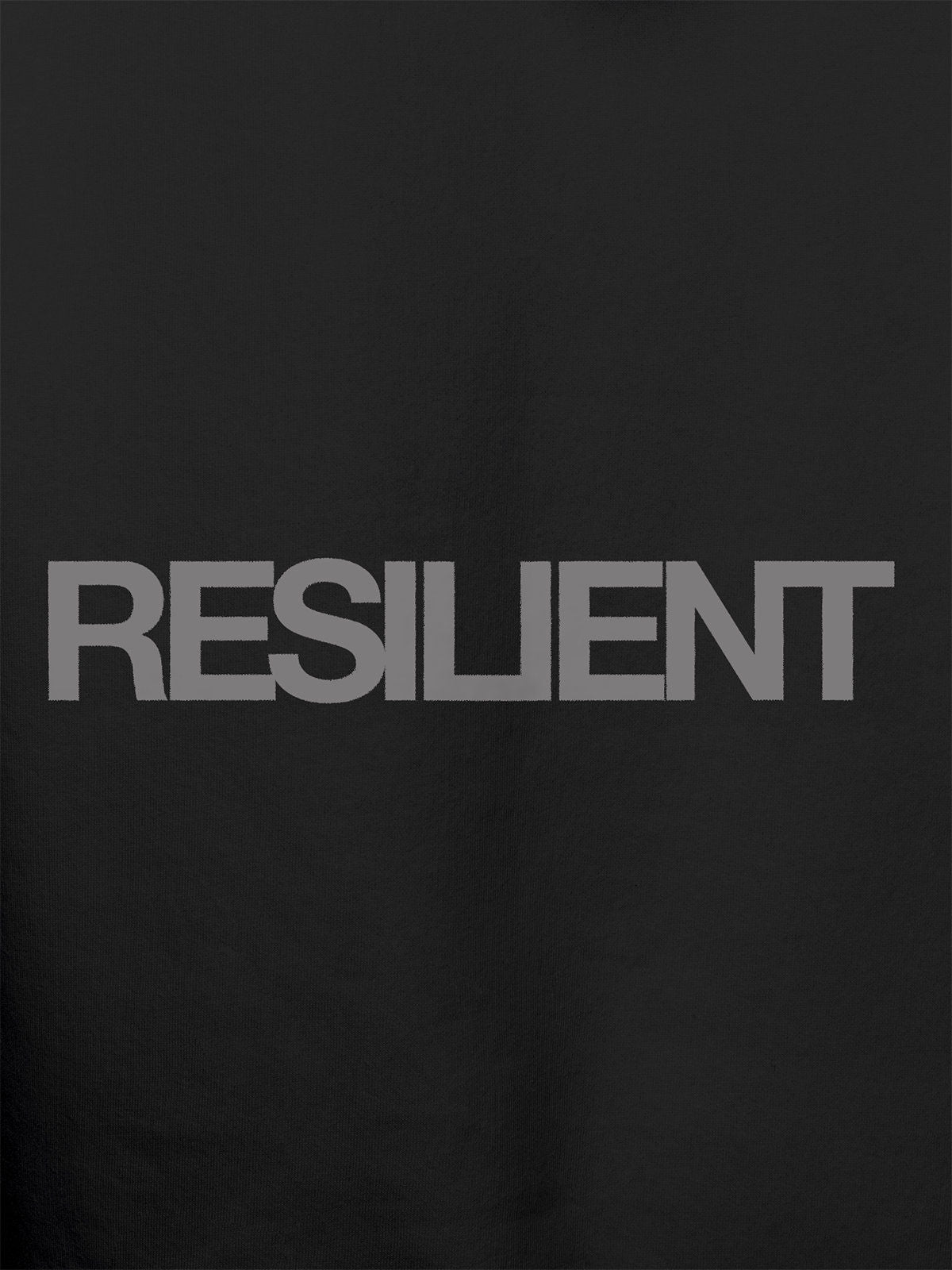 Close up of 'Resilient' design on Men's Dark Grey Hoodie Sweatshirt, highlighting intricate details and vibrant print.