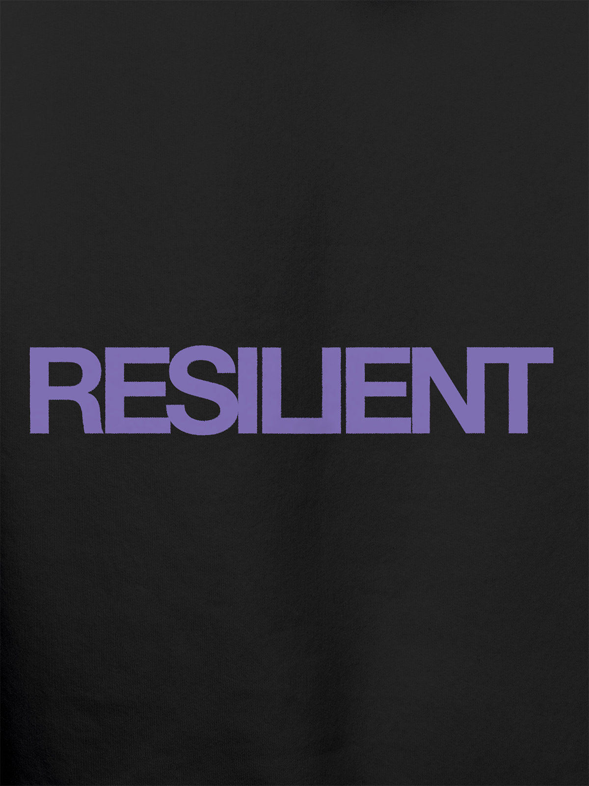 Close up of 'Resilient' design on Men's Dark Grey Hoodie Sweatshirt, highlighting intricate details and vibrant print.