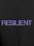 Close up of 'Resilient' design on Men's Dark Grey Hoodie Sweatshirt, highlighting intricate details and vibrant print.