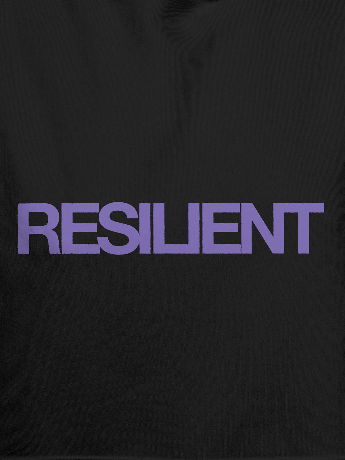Close up of 'Resilient' design on Women's Dark Grey Hoodie Sweatshirt, highlighting intricate details and vibrant print.