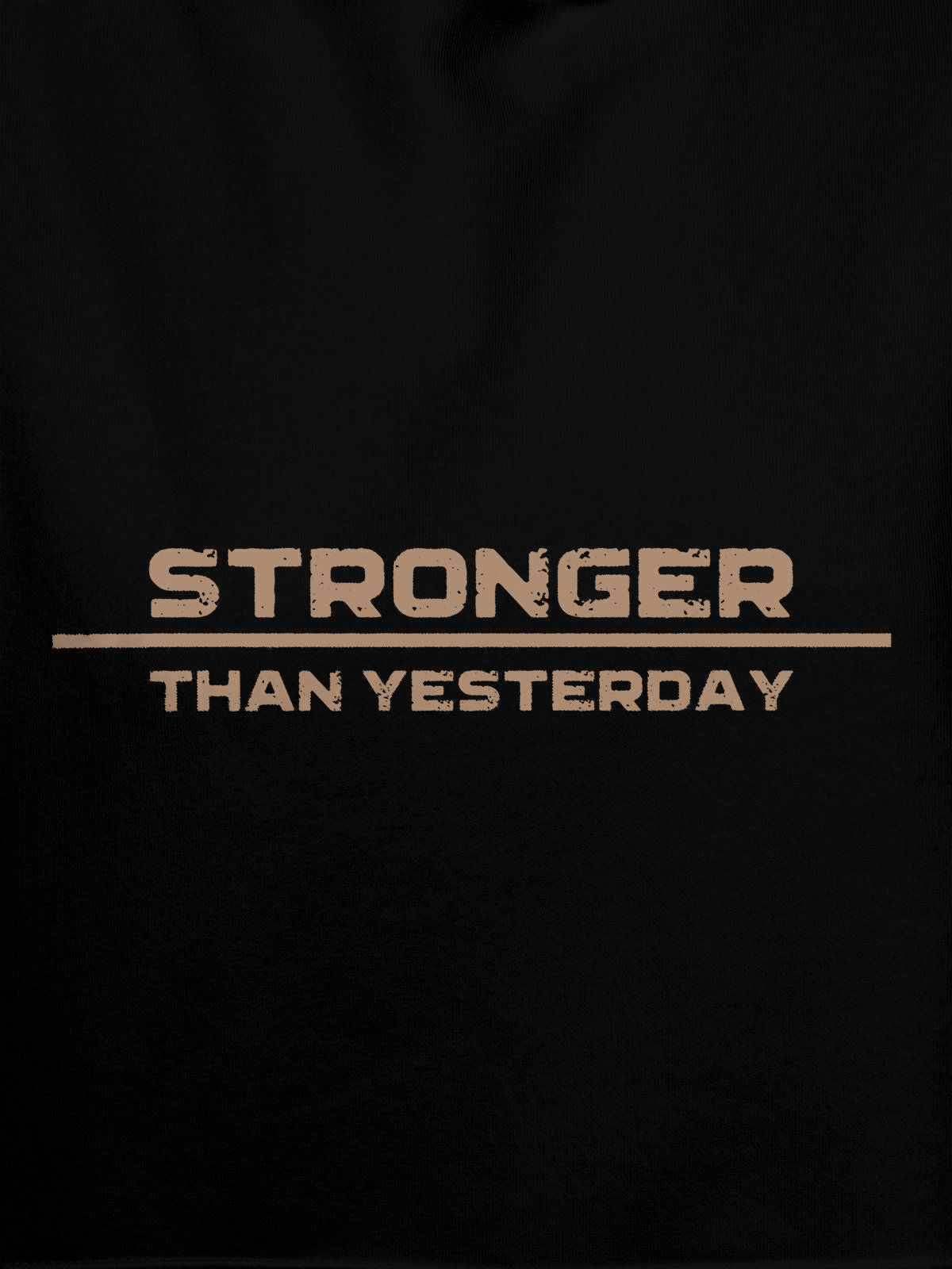 Close up of 'Stronger Than Yesterday' design on Men's Black Hoodie Sweatshirt, highlighting intricate details and vibrant print.