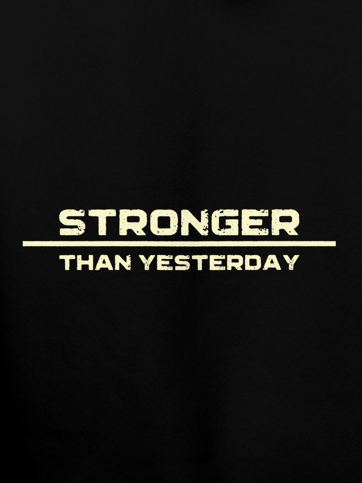 Close up of 'Stronger Than Yesterday' design on Women's Black Hoodie Sweatshirt, highlighting intricate details and vibrant print.