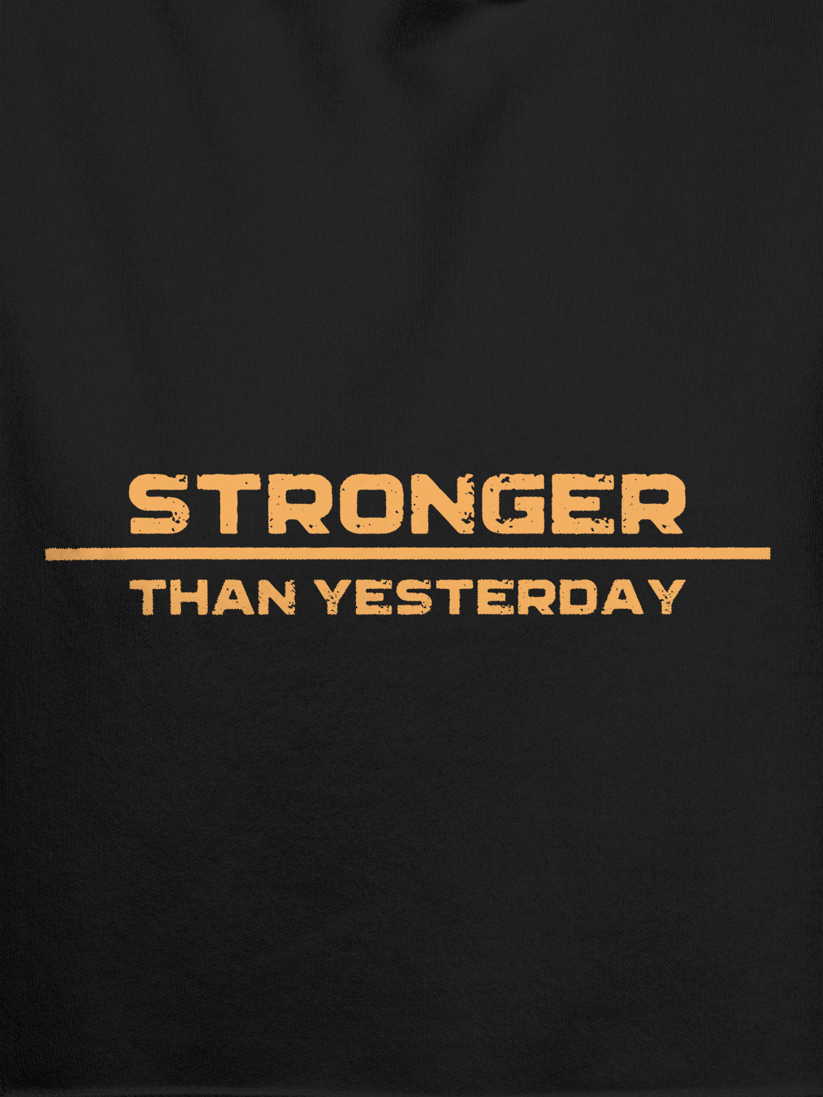 Close up of 'Stronger Than Yesterday' design on Men's Dark Grey Hoodie Sweatshirt, highlighting intricate details and vibrant print.