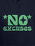 Close up of 'No Excuses' design on Women's Navy Blue Hoodie Sweatshirt, highlighting intricate details and vibrant print.