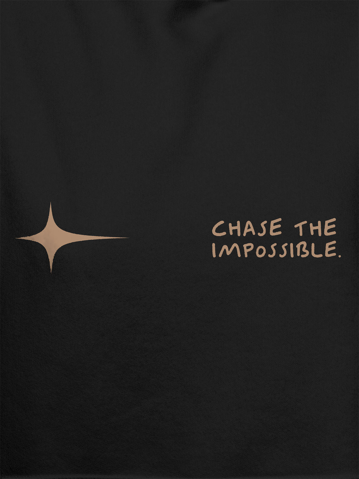 Close up of 'Chase The Impossible' design on Men's Dark Grey Hoodie Sweatshirt, highlighting intricate details and vibrant print.