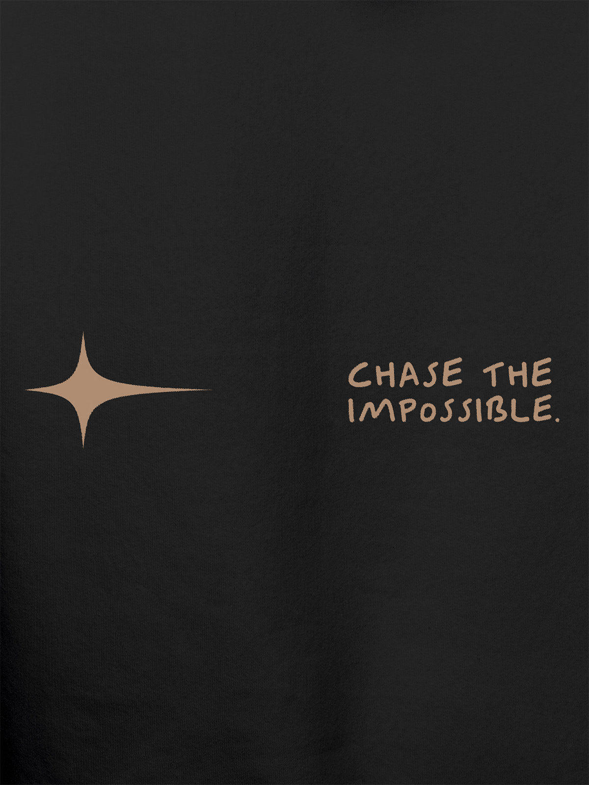 Close up of 'Chase The Impossible' design on Women's Dark Grey Hoodie Sweatshirt, highlighting intricate details and vibrant print.