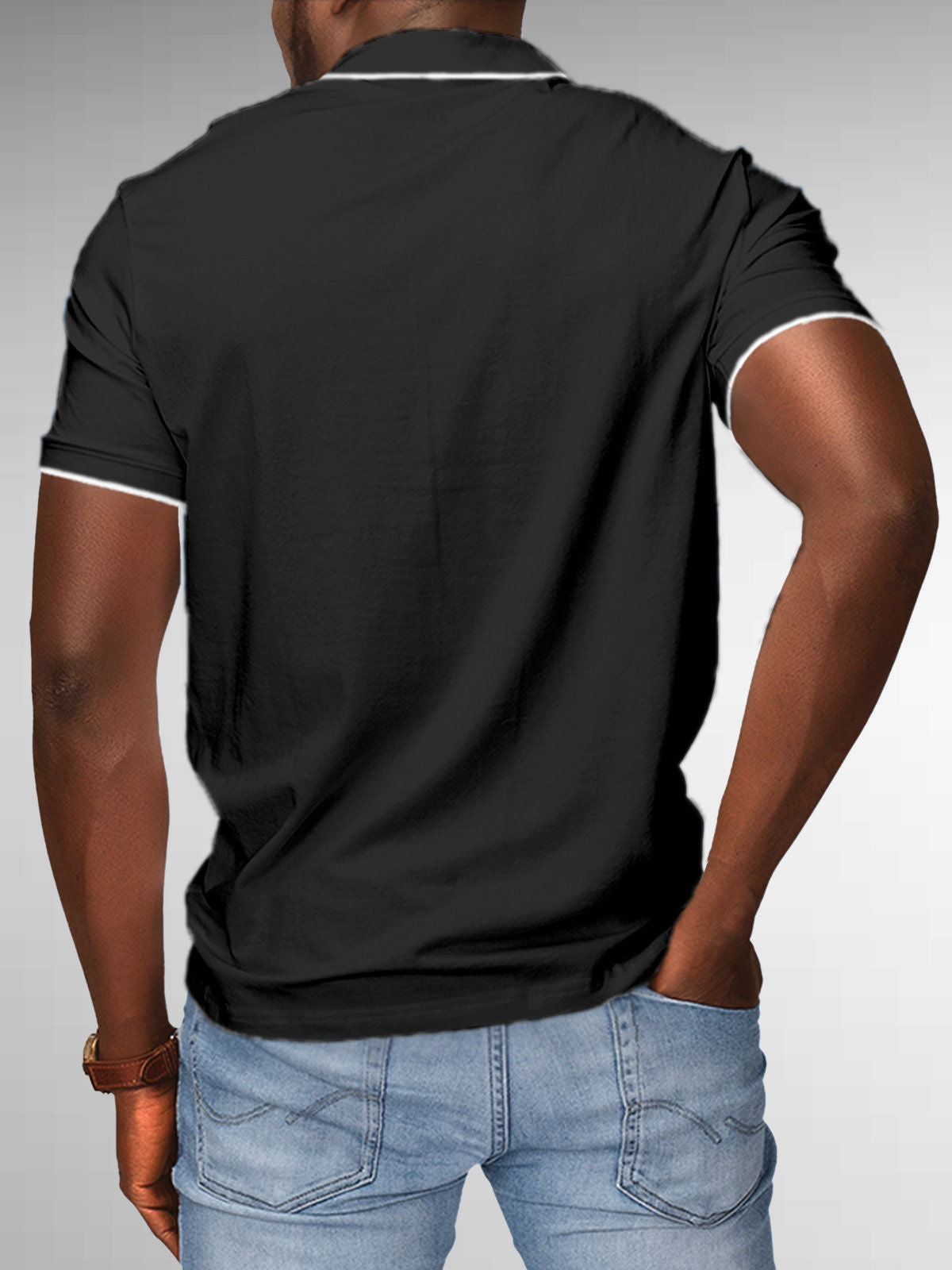 Back view of Fighterhero Men's Dark Grey Polo T-shirt, highlighting the modern look and clean finish
