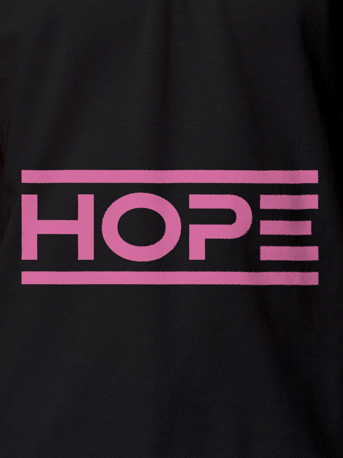 Close up of 'Hope' design on Men's Dark Grey Polo T-shirt, highlighting intricate details and vibrant print.