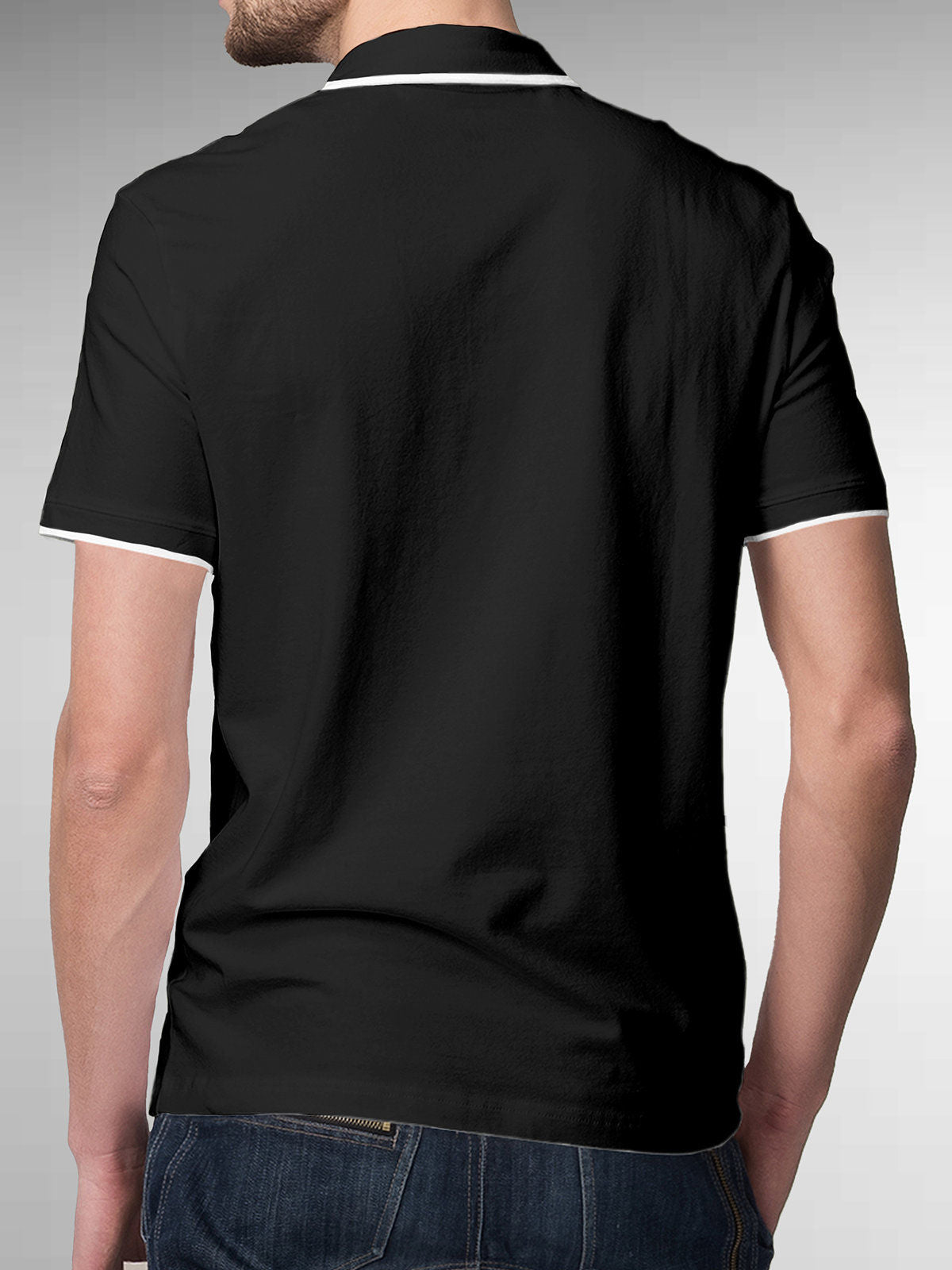 Back view of Fighterhero Men's Dark Grey Polo T-shirt, highlighting the modern look and clean finish