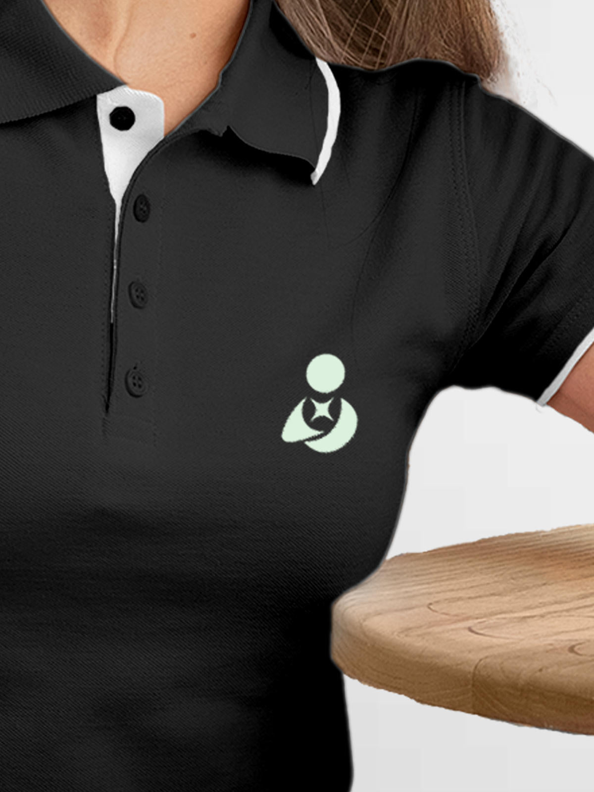 Back view of Fighterhero Women's Dark Grey Polo T-shirt, highlighting the modern look and clean finish
