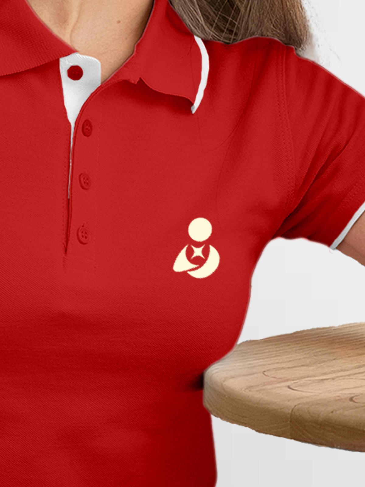 Back view of Fighterhero Women's Red Polo T-shirt, highlighting the modern look and clean finish