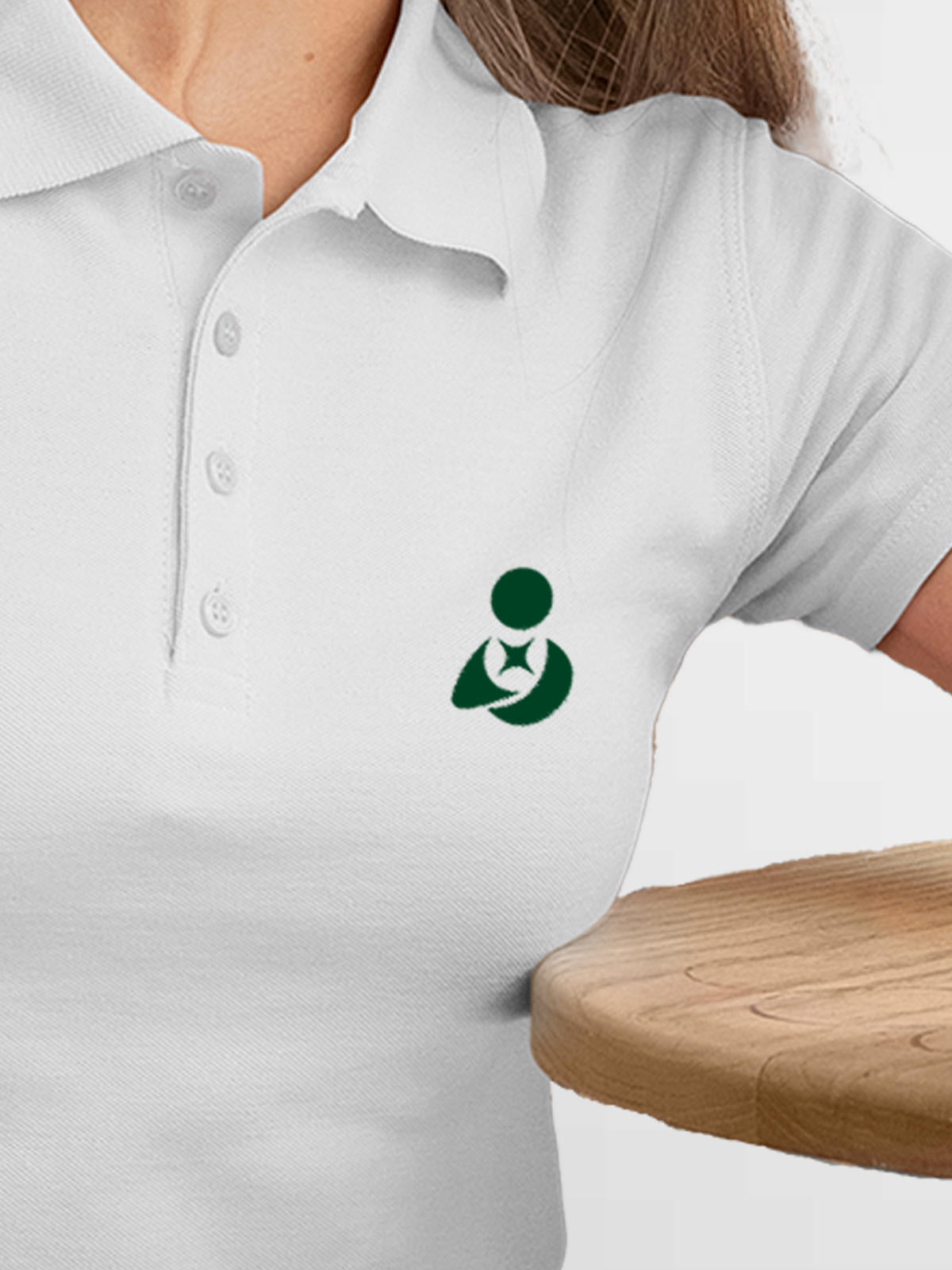 Back view of Fighterhero Women's White Polo T-shirt, highlighting the modern look and clean finish