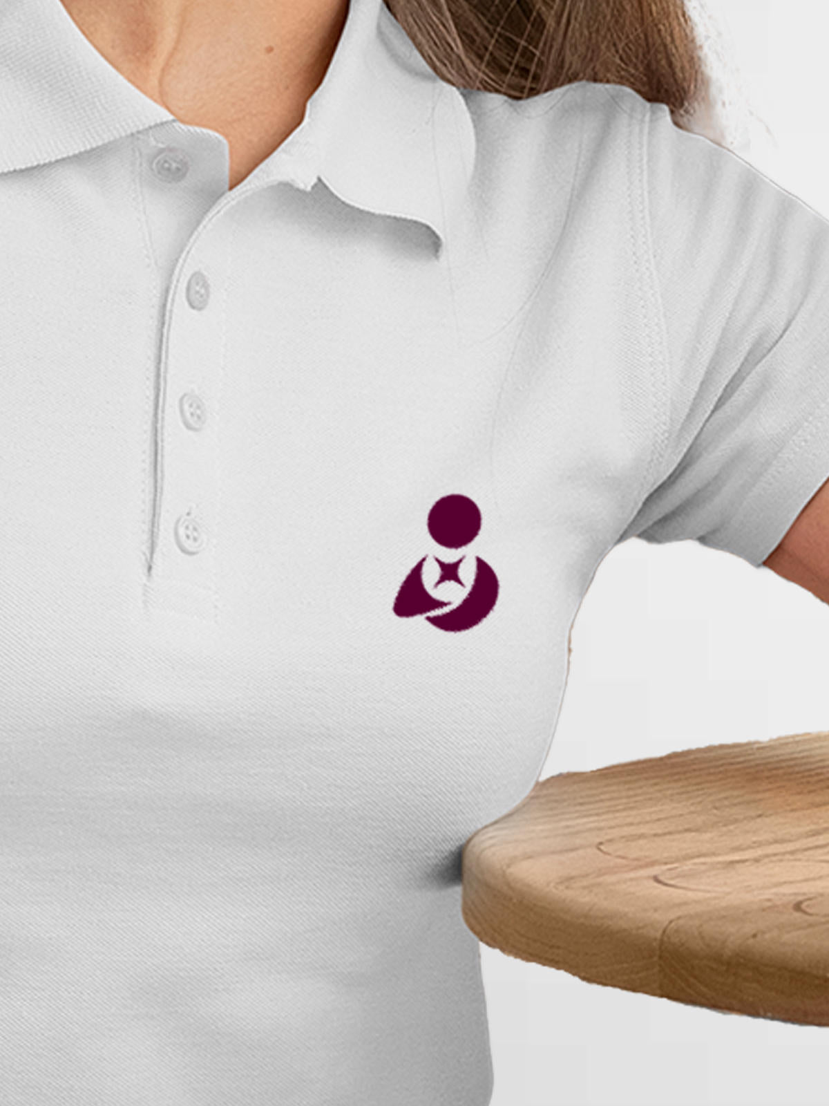 Back view of Fighterhero Women's White Polo T-shirt, highlighting the modern look and clean finish