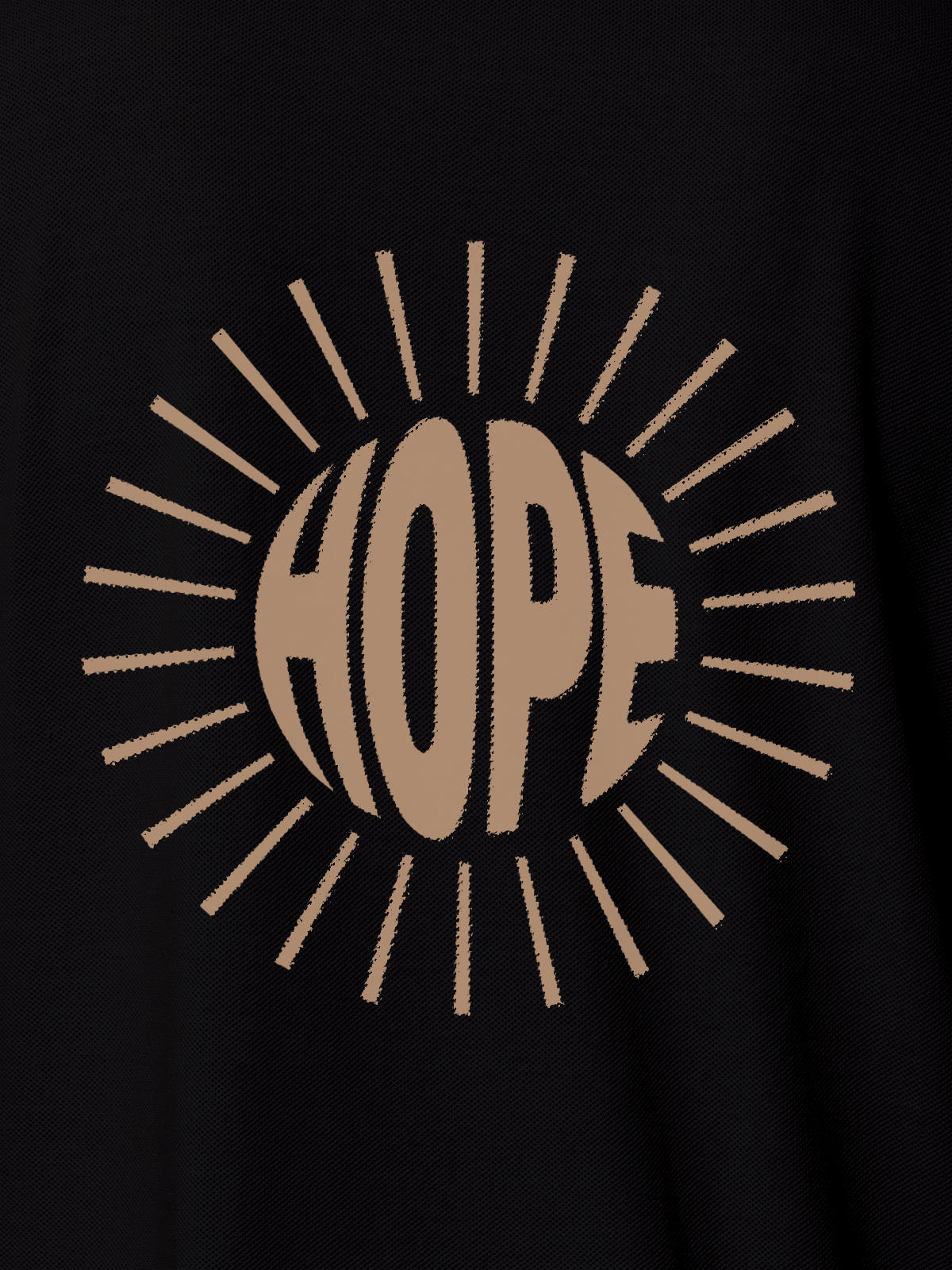 Close up of 'Hope' design on Women's Black Polo T-shirt, highlighting intricate details and vibrant print.