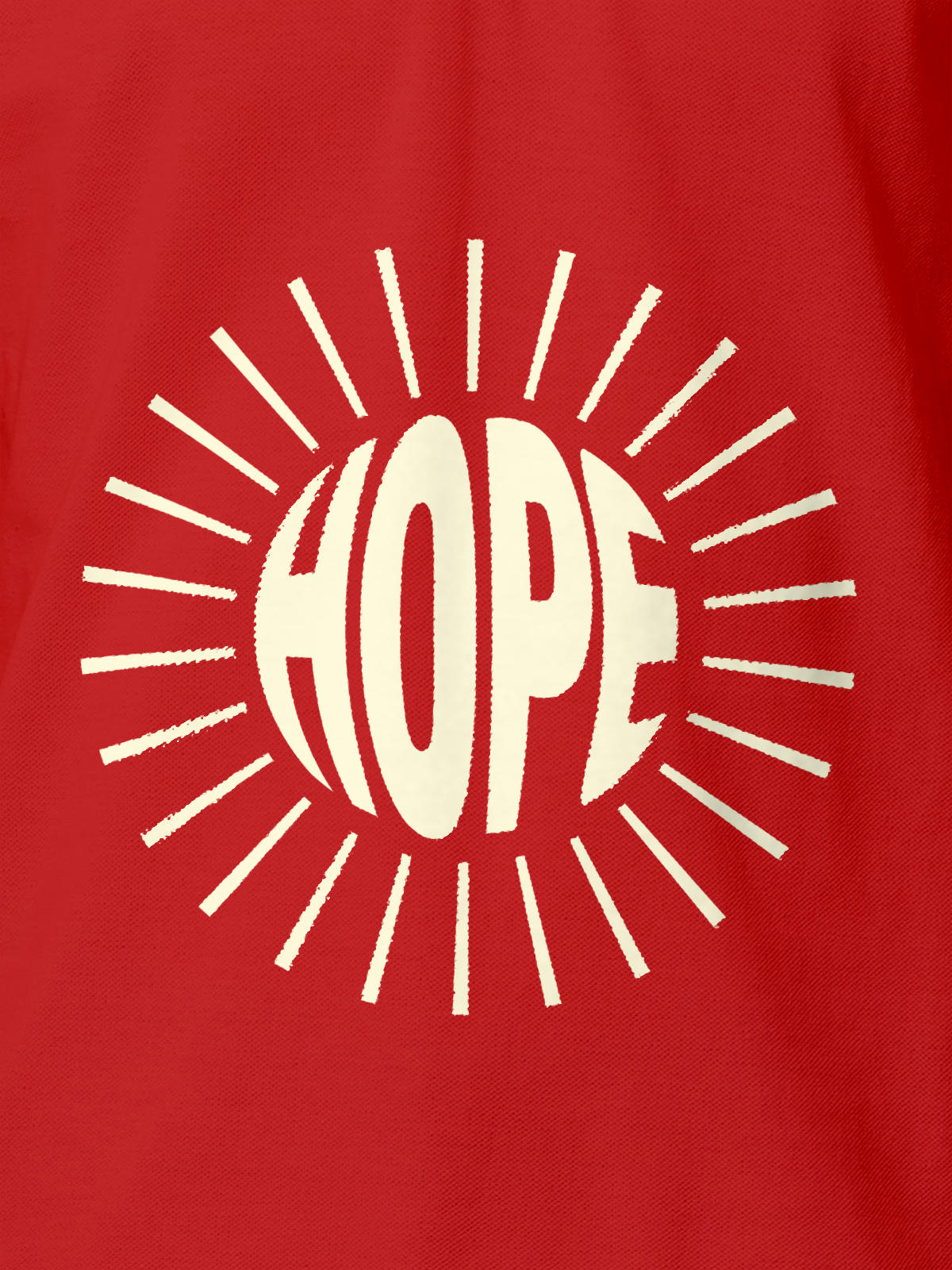 Close up of 'Hope' design on Men's Red Polo T-shirt, highlighting intricate details and vibrant print.