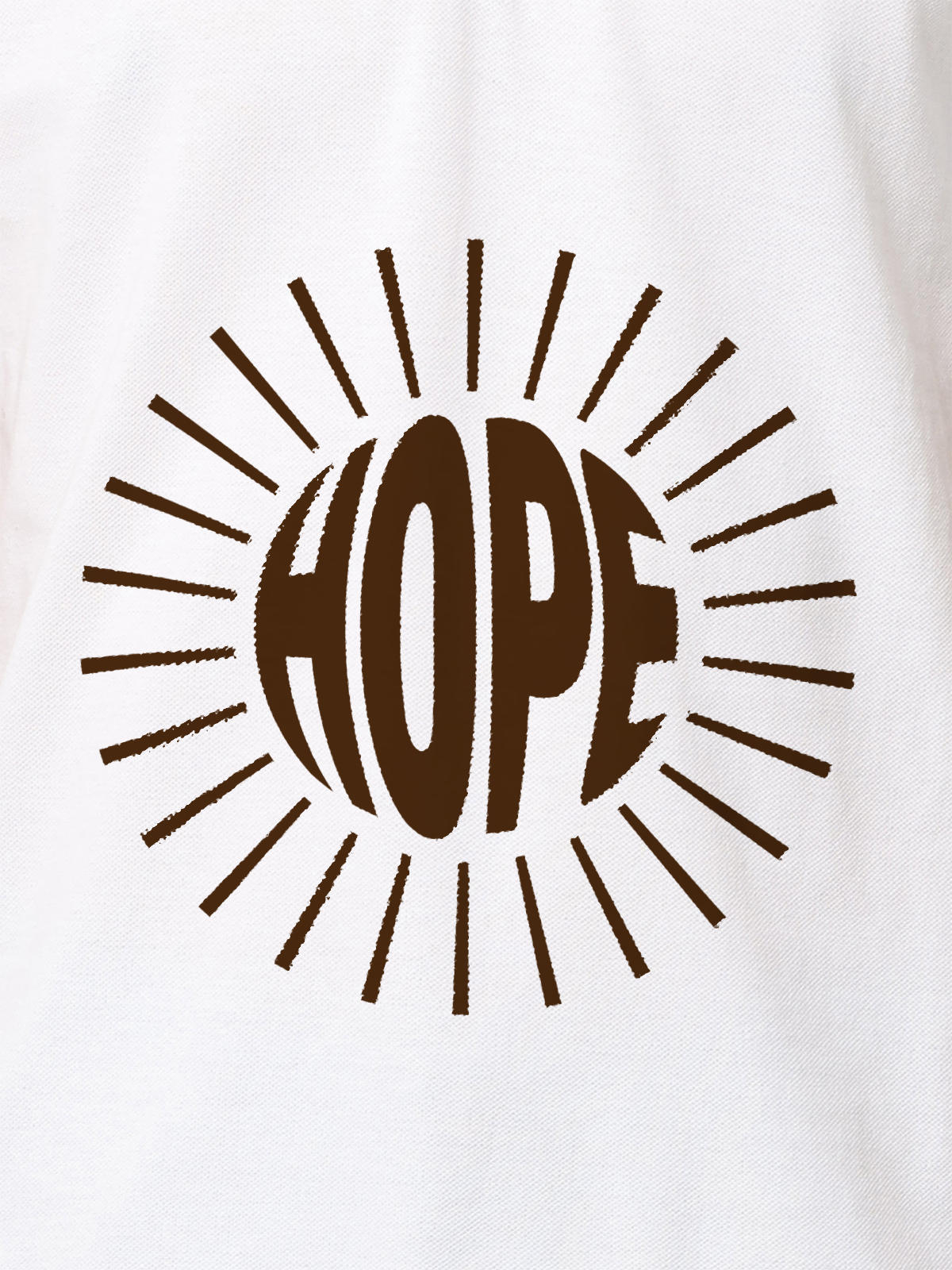 Close up of 'Hope' design on Men's White Polo T-shirt, highlighting intricate details and vibrant print.