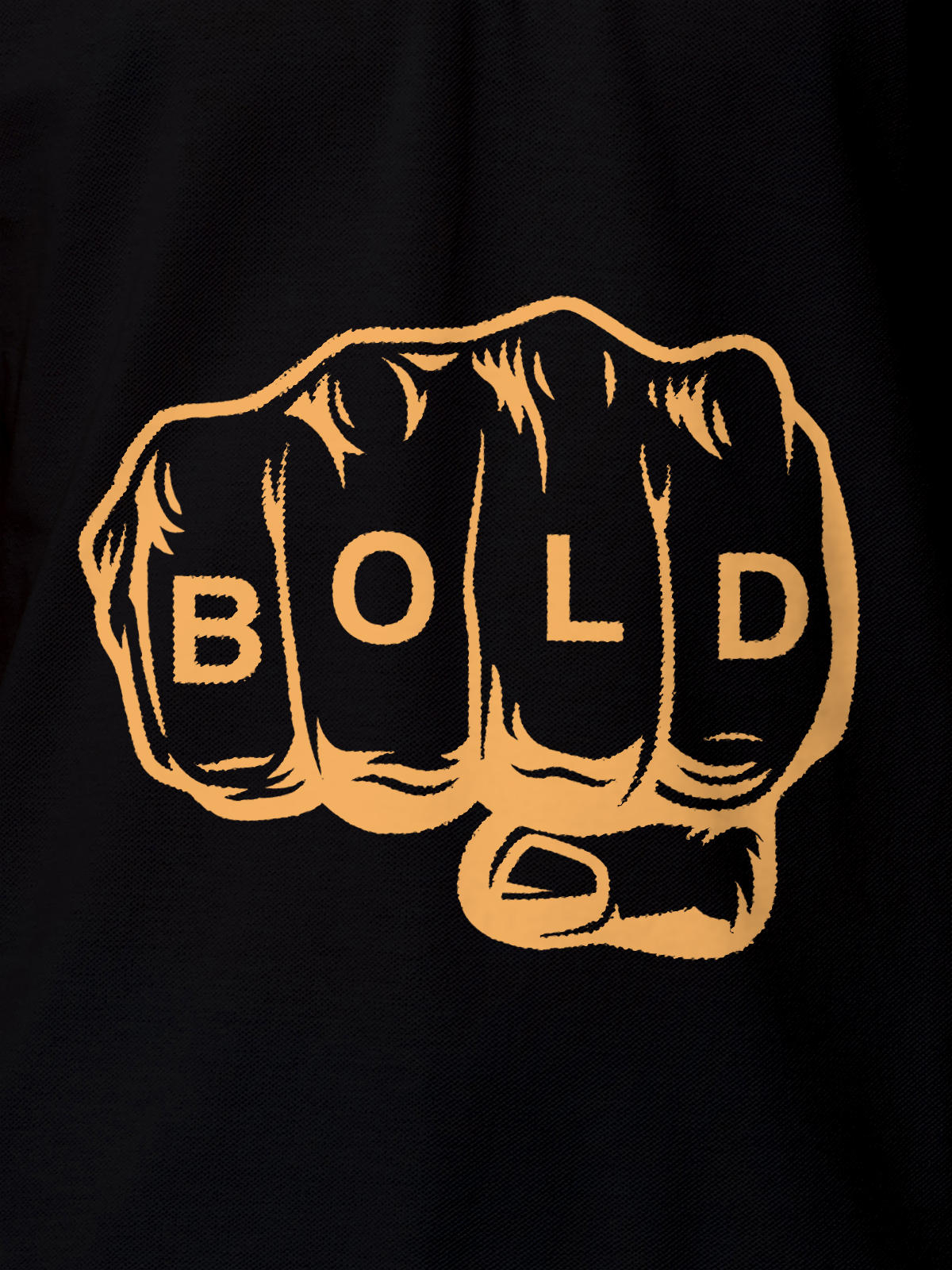Close up of 'Bold' design on Women's Black Polo T-shirt, highlighting intricate details and vibrant print.
