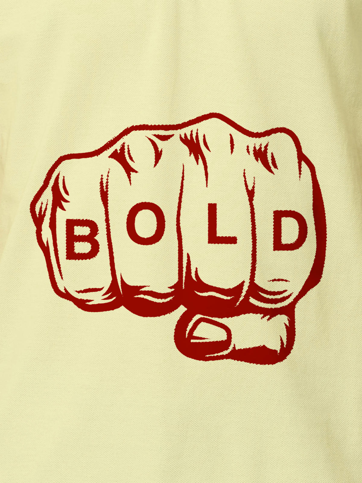 Close up of 'Bold' design on Women's Yellow Polo T-shirt, highlighting intricate details and vibrant print.