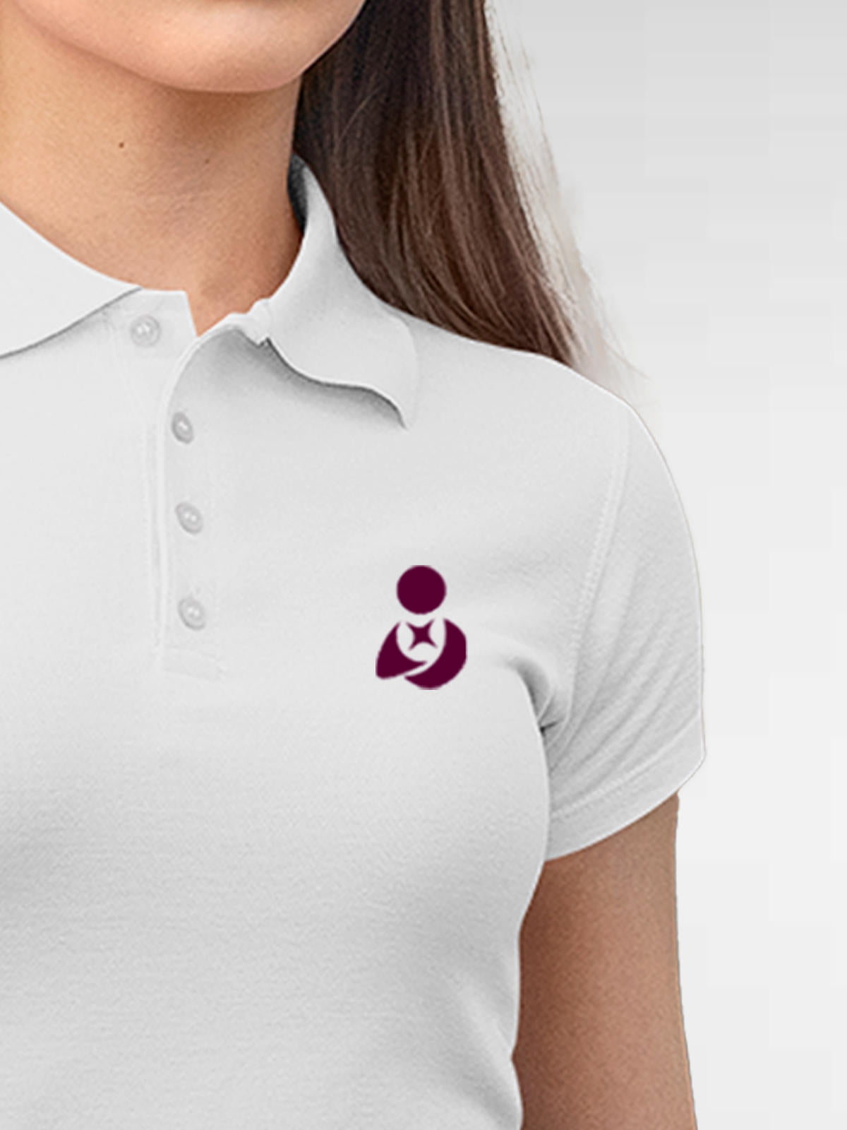 Back view of Fighterhero Women's White Polo T-shirt, highlighting the modern look and clean finish