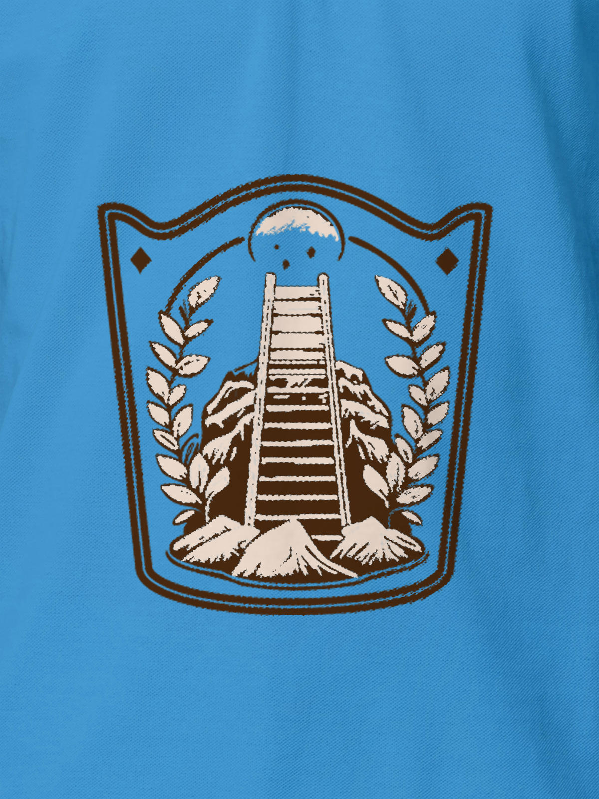 Close up of 'Ambition' design on Men's Blue Polo T-shirt, highlighting intricate details and vibrant print.