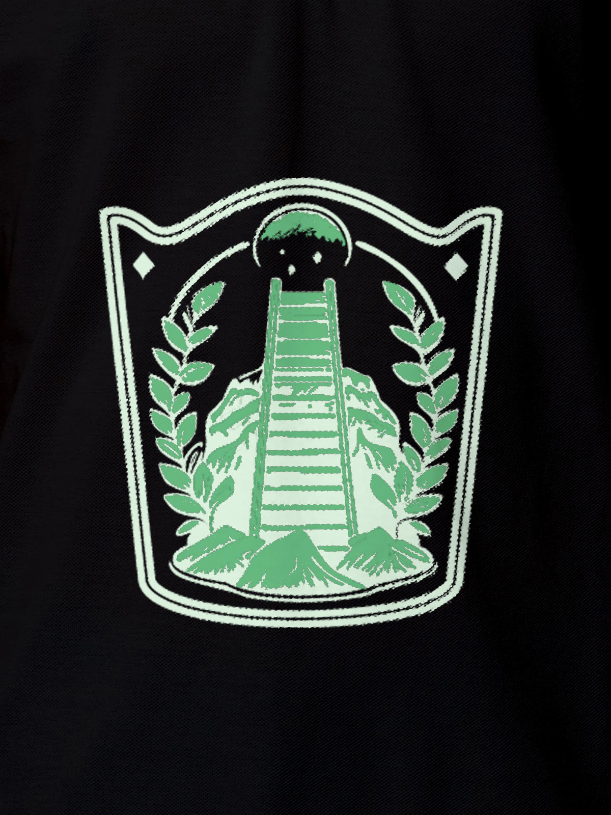 Close up of 'Ambition' design on Men's Black Polo T-shirt, highlighting intricate details and vibrant print.