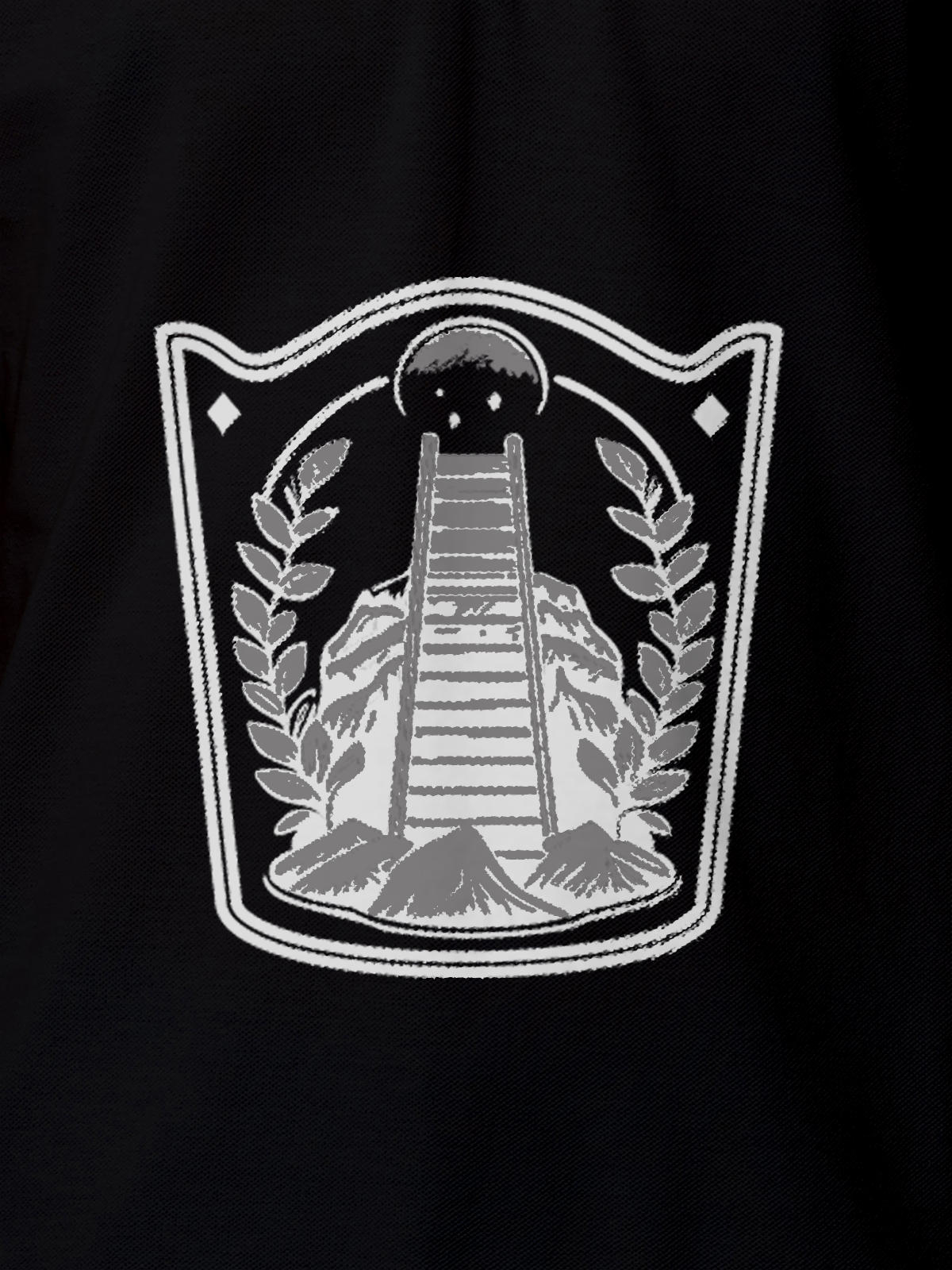Close up of 'Ambition' design on Men's Black Polo T-shirt, highlighting intricate details and vibrant print.