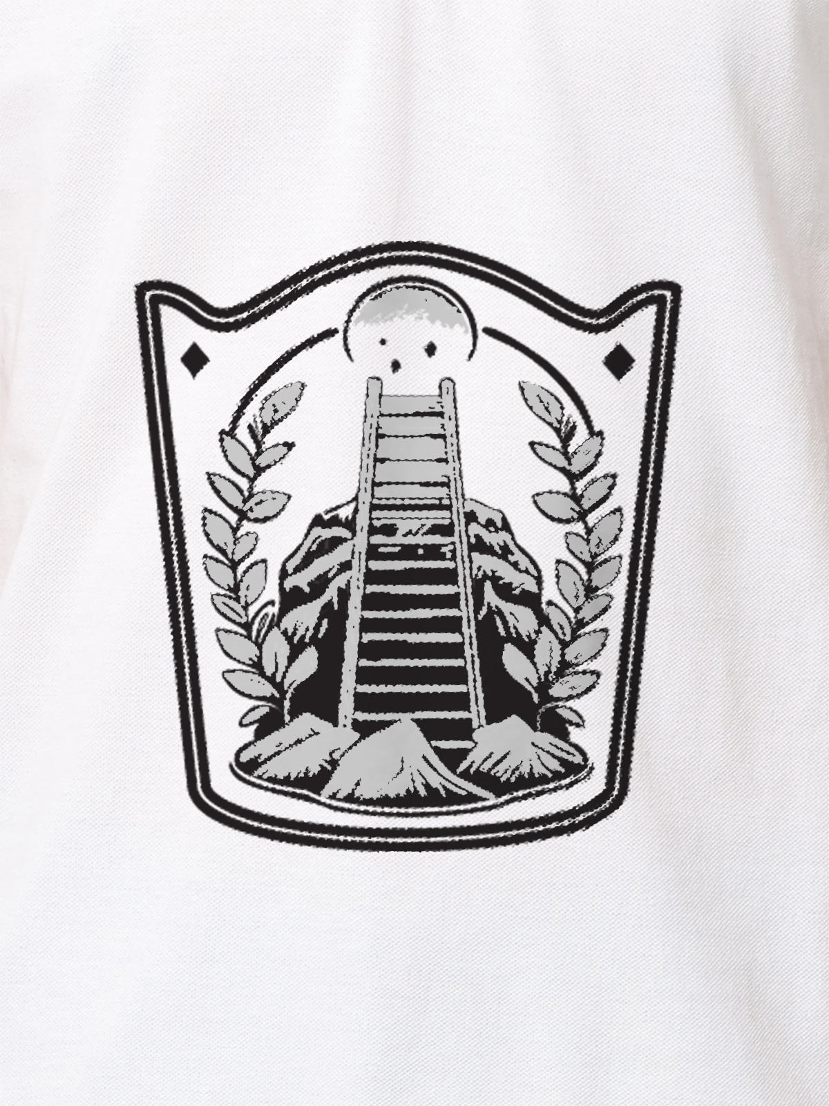 Close up of 'Ambition' design on Men's White Polo T-shirt, highlighting intricate details and vibrant print.