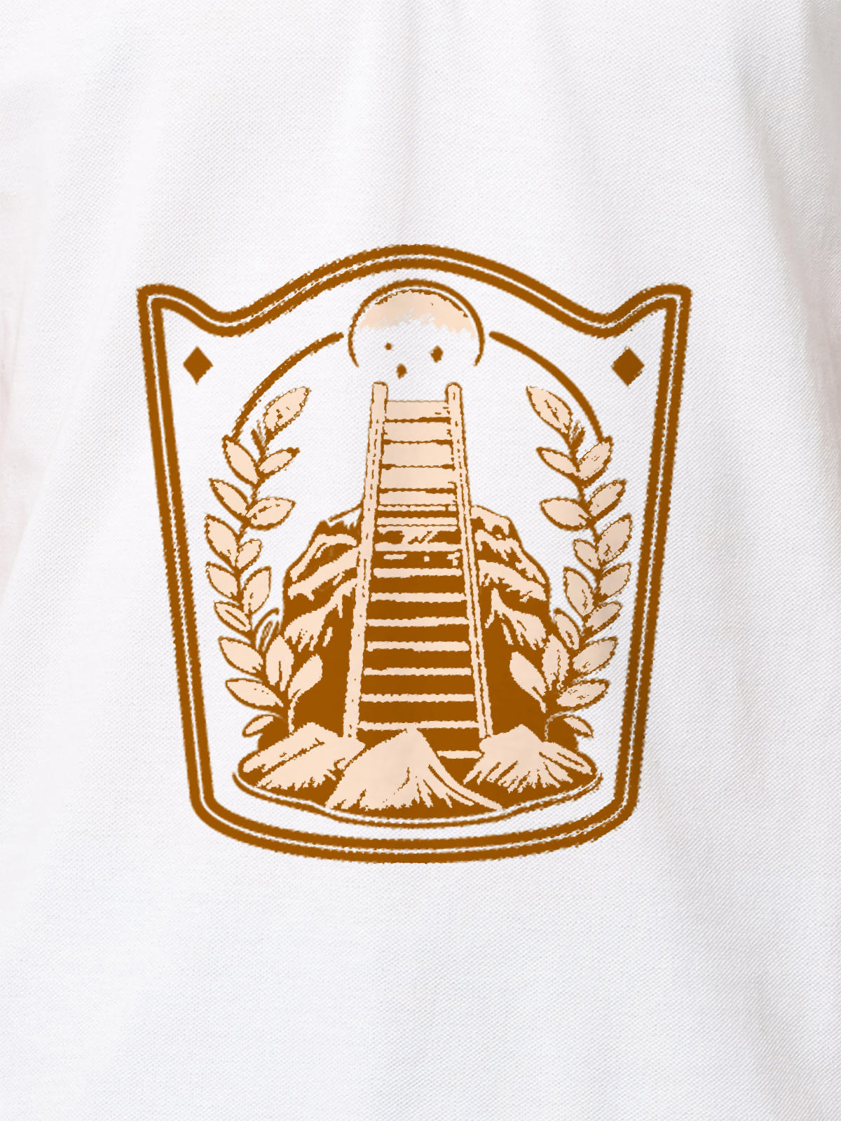 Close up of 'Ambition' design on Men's White Polo T-shirt, highlighting intricate details and vibrant print.