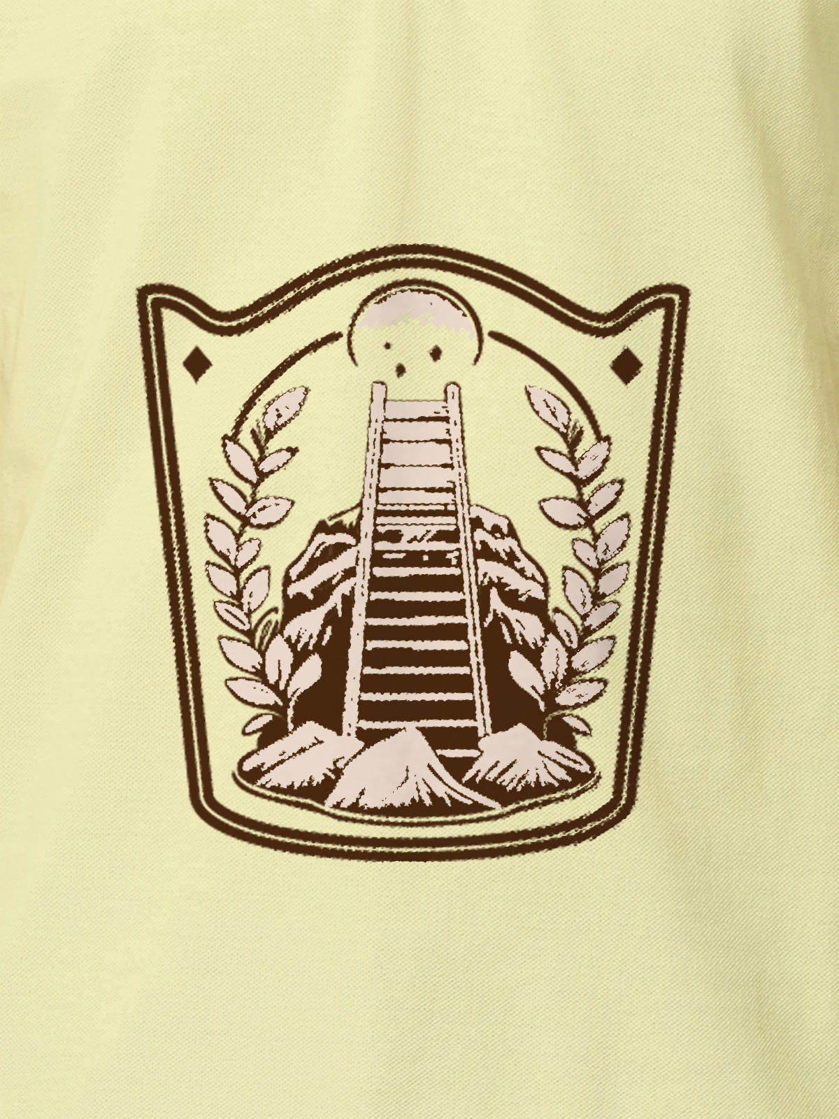 Close up of 'Ambition' design on Men's Yellow Polo T-shirt, highlighting intricate details and vibrant print.