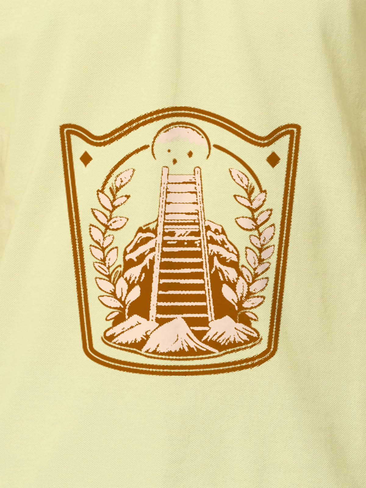 Close up of 'Ambition' design on Men's Yellow Polo T-shirt, highlighting intricate details and vibrant print.