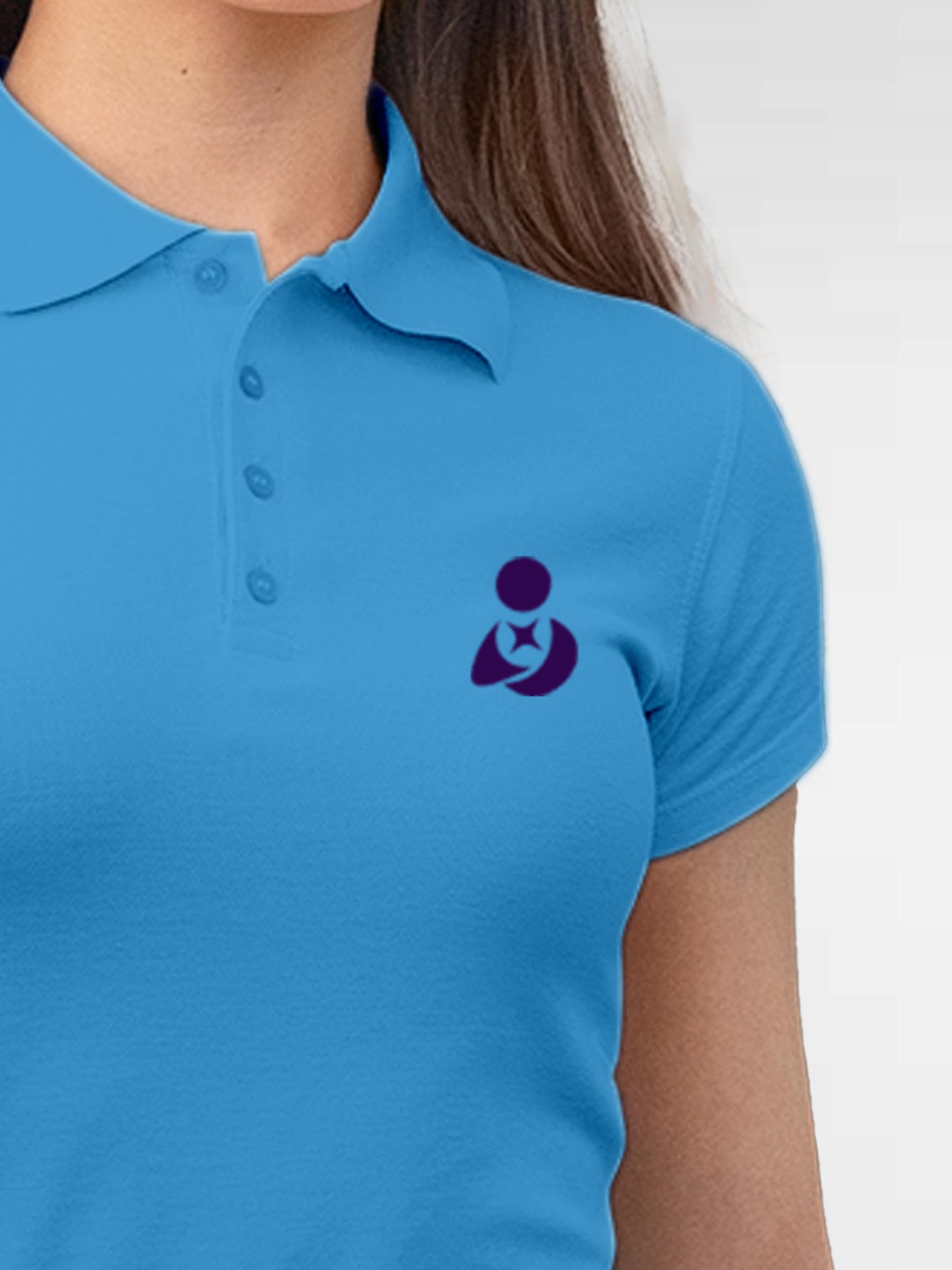 Back view of Fighterhero Women's Blue Polo T-shirt, highlighting the modern look and clean finish