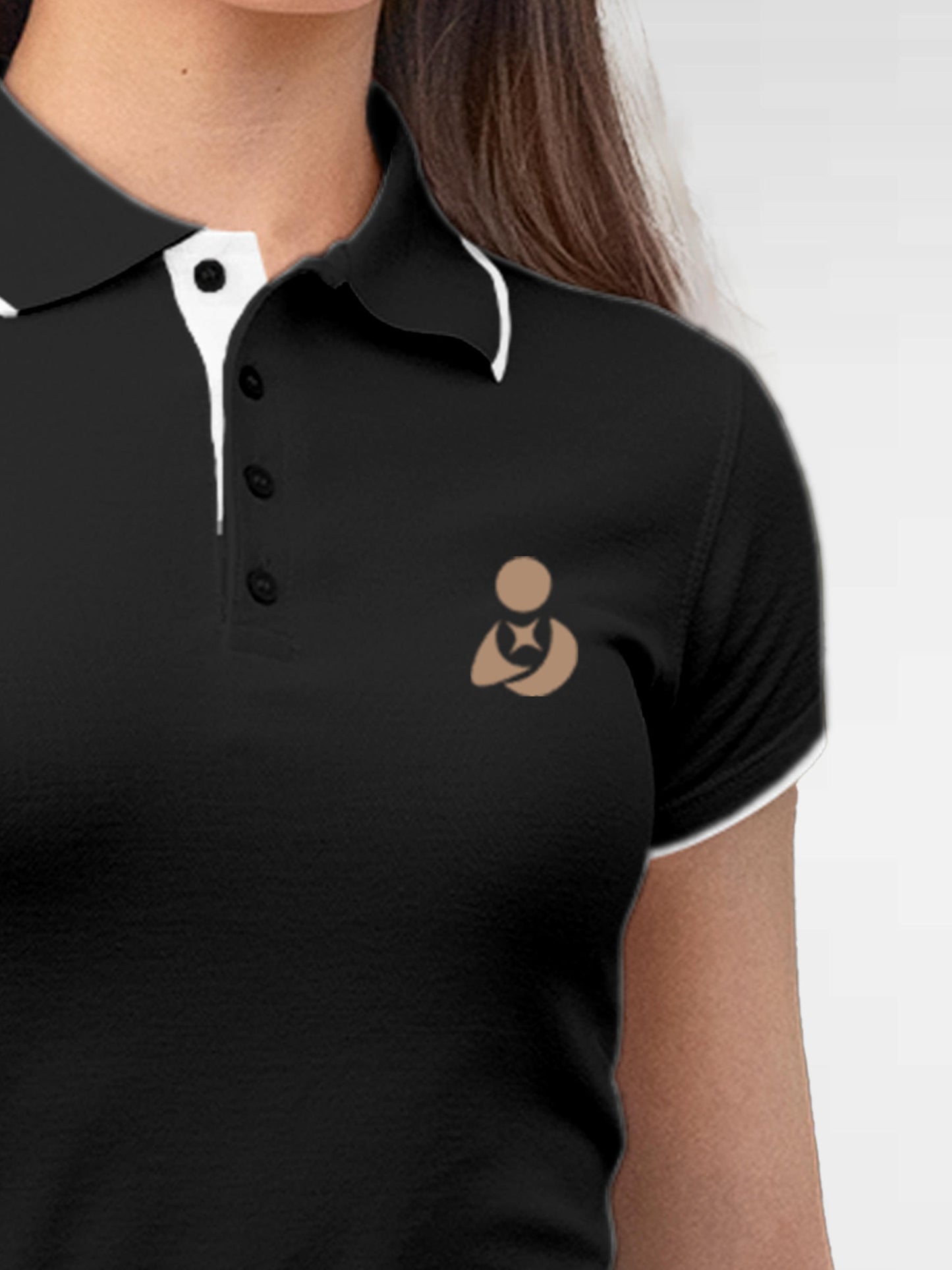 Back view of Fighterhero Women's Dark Grey Polo T-shirt, highlighting the modern look and clean finish