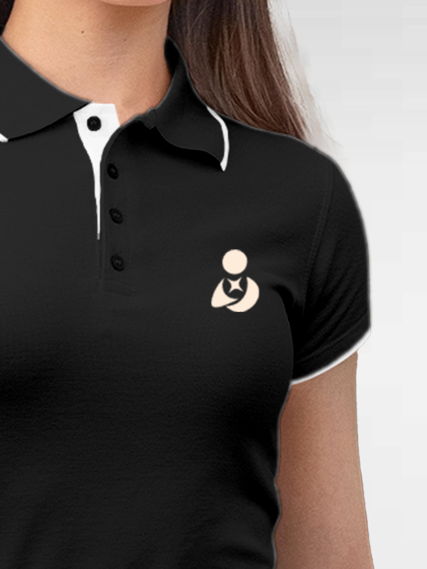 Back view of Fighterhero Women's Dark Grey Polo T-shirt, highlighting the modern look and clean finish