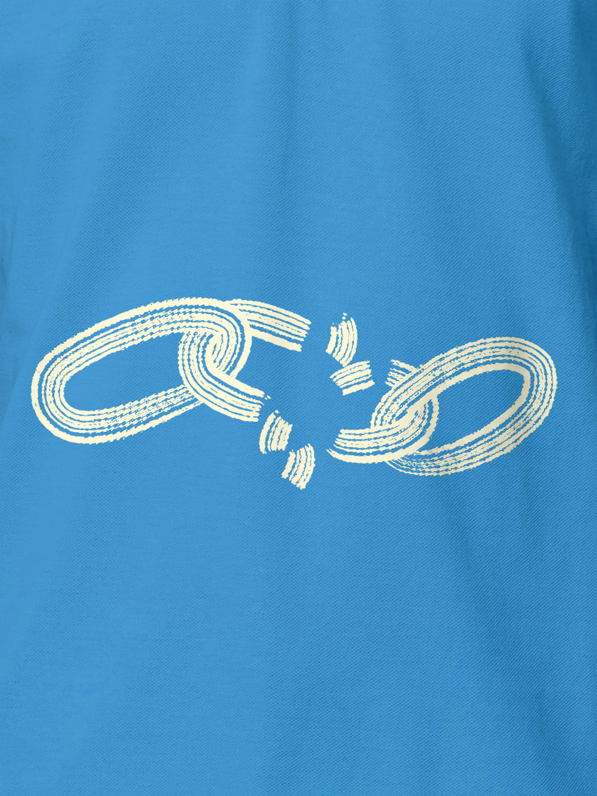 Close up of 'Boundless' design on Men's Blue Polo T-shirt, highlighting intricate details and vibrant print.