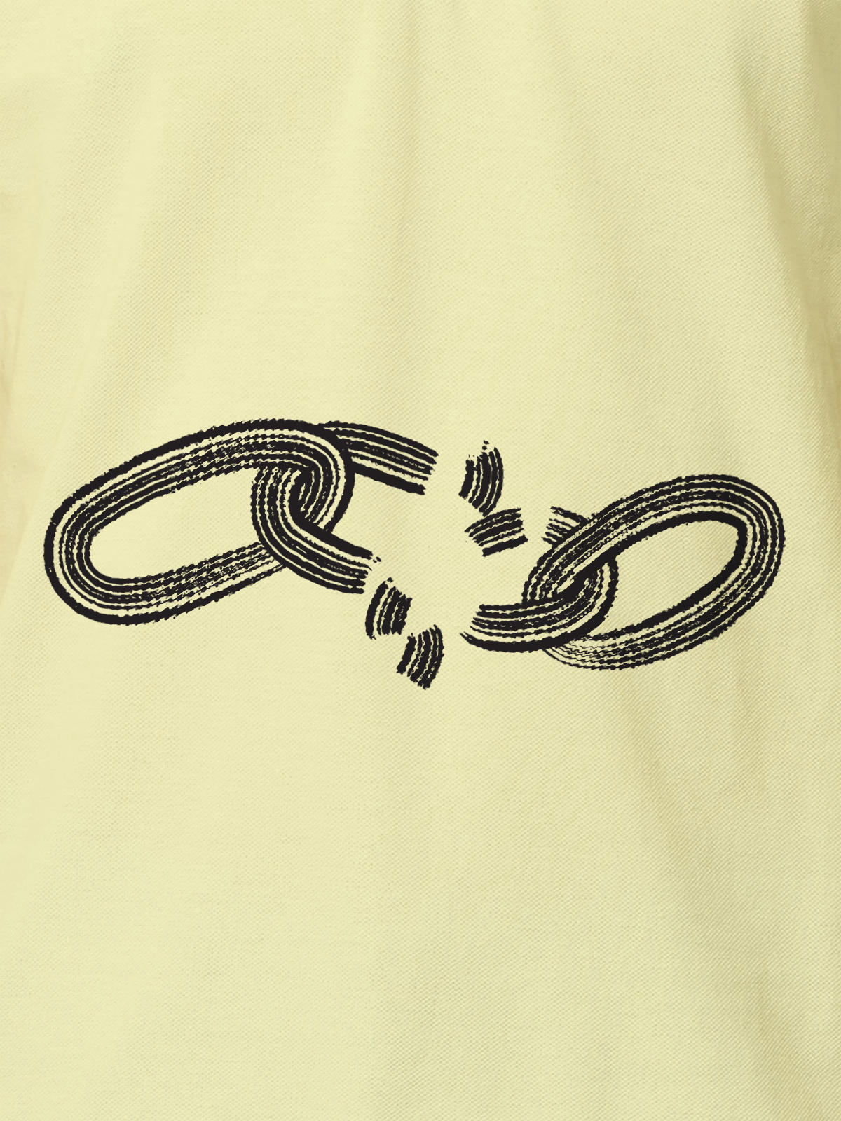 Close up of 'Boundless' design on Men's Yellow Polo T-shirt, highlighting intricate details and vibrant print.