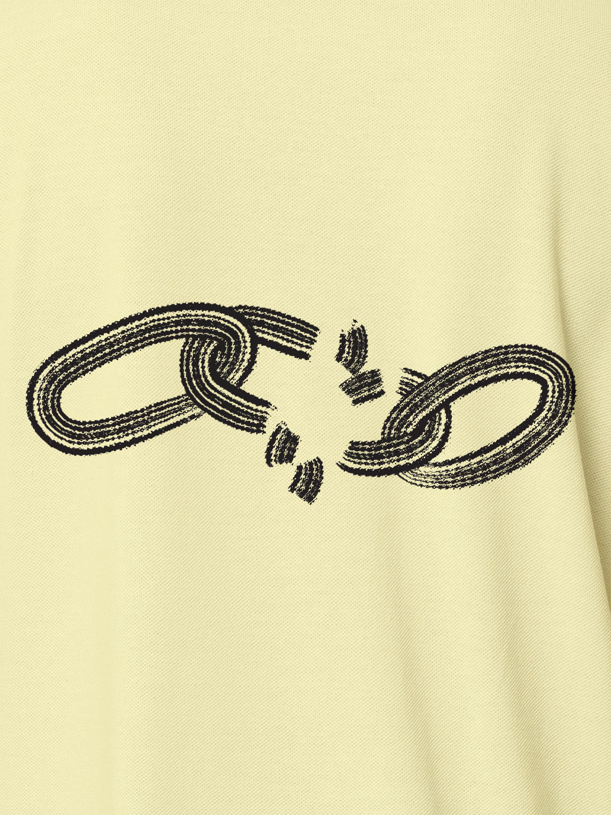 Close up of 'Boundless' design on Women's Yellow Polo T-shirt, highlighting intricate details and vibrant print.