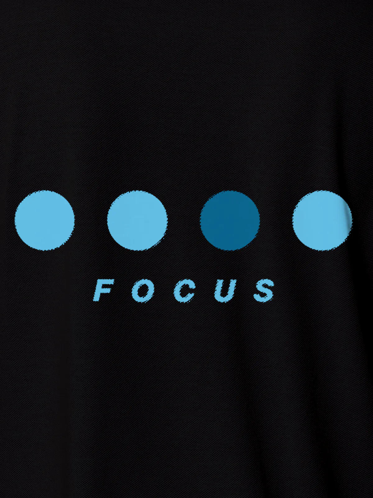 Front view of Fighterhero Men's Black Collar T-shirt, highlighting the 'Focus' print design on the chest.