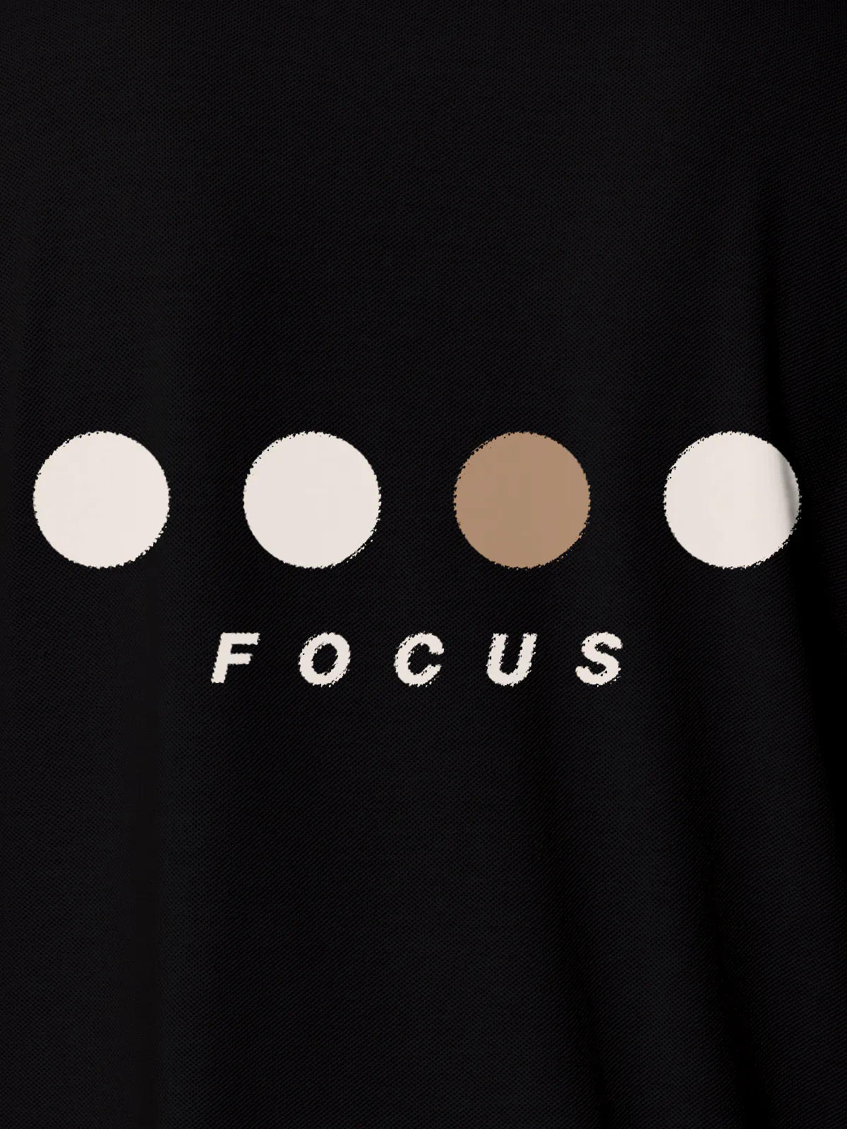 Front view of Fighterhero Men's Black Collar T-shirt, highlighting the 'Focus' print design on the chest.