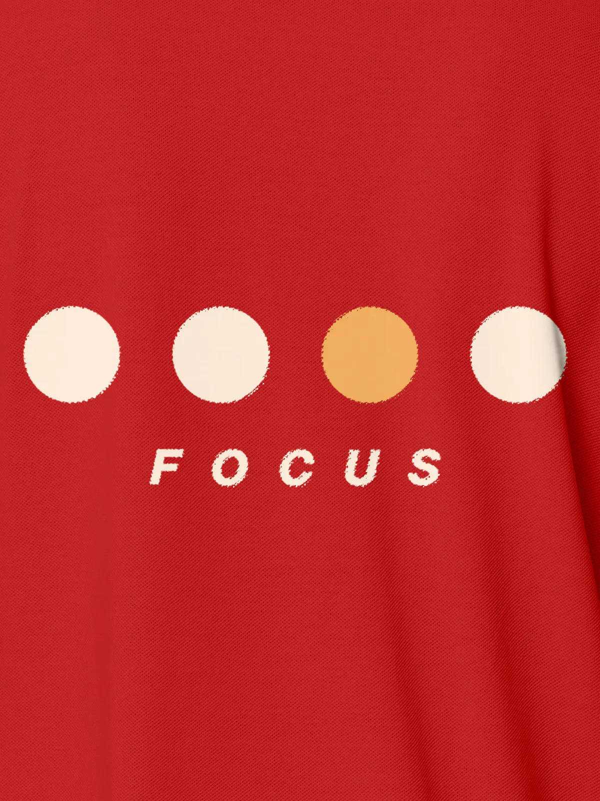 Front view of Fighterhero Men's Red Collar T-shirt, highlighting the 'Focus' print design on the chest.